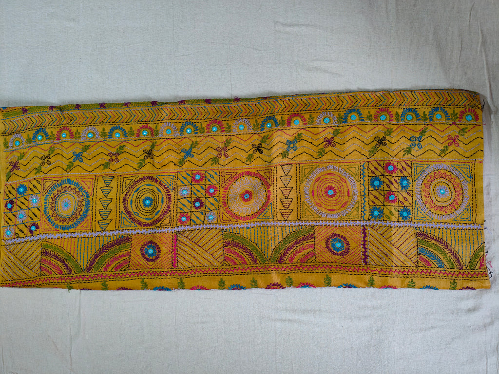 Pure Gachi by Gachi Tussar Silk Saree with Authentic Lambani Hand Embroidery - Royal Blue, Emerald Green, Mustard Yellow &amp; Magenta Multicolour Stripes