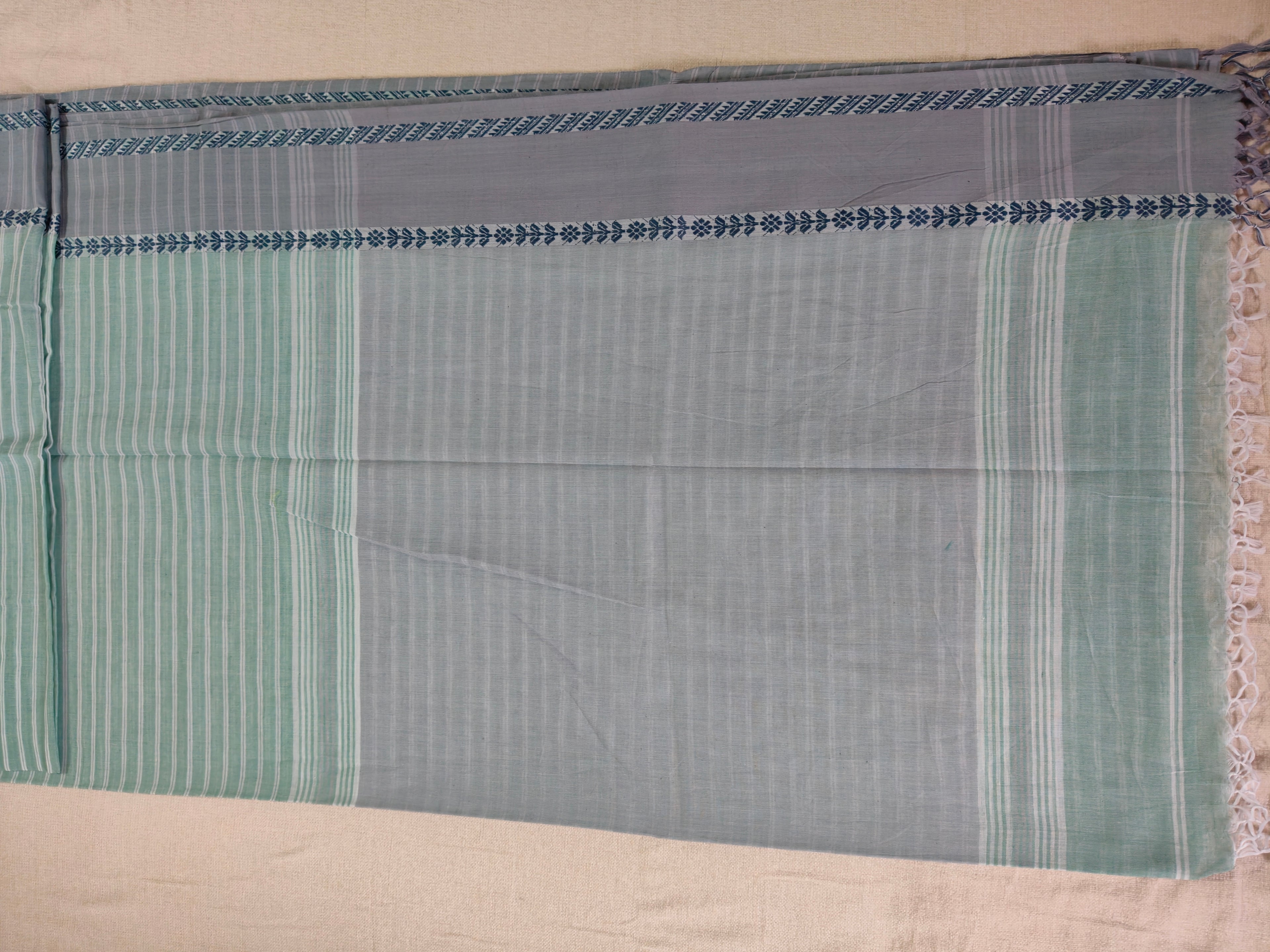 Cotton Striped Khadi Saree - Mint Green