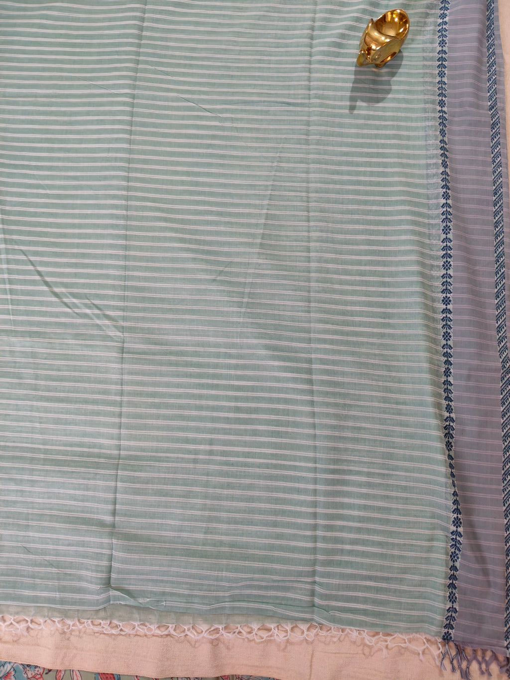 Cotton Striped Khadi Saree - Mint Green