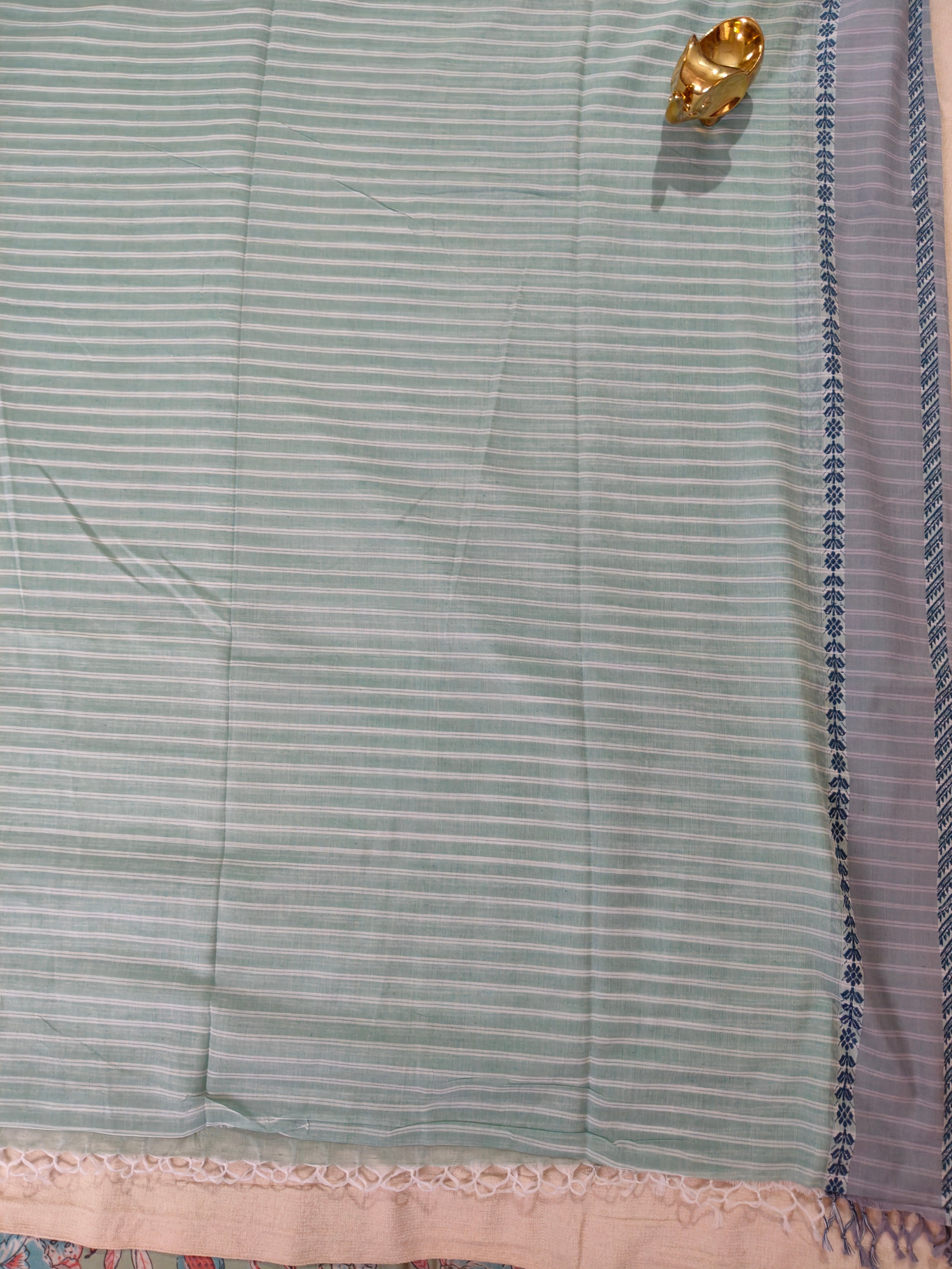 Cotton Striped Khadi Saree - Mint Green