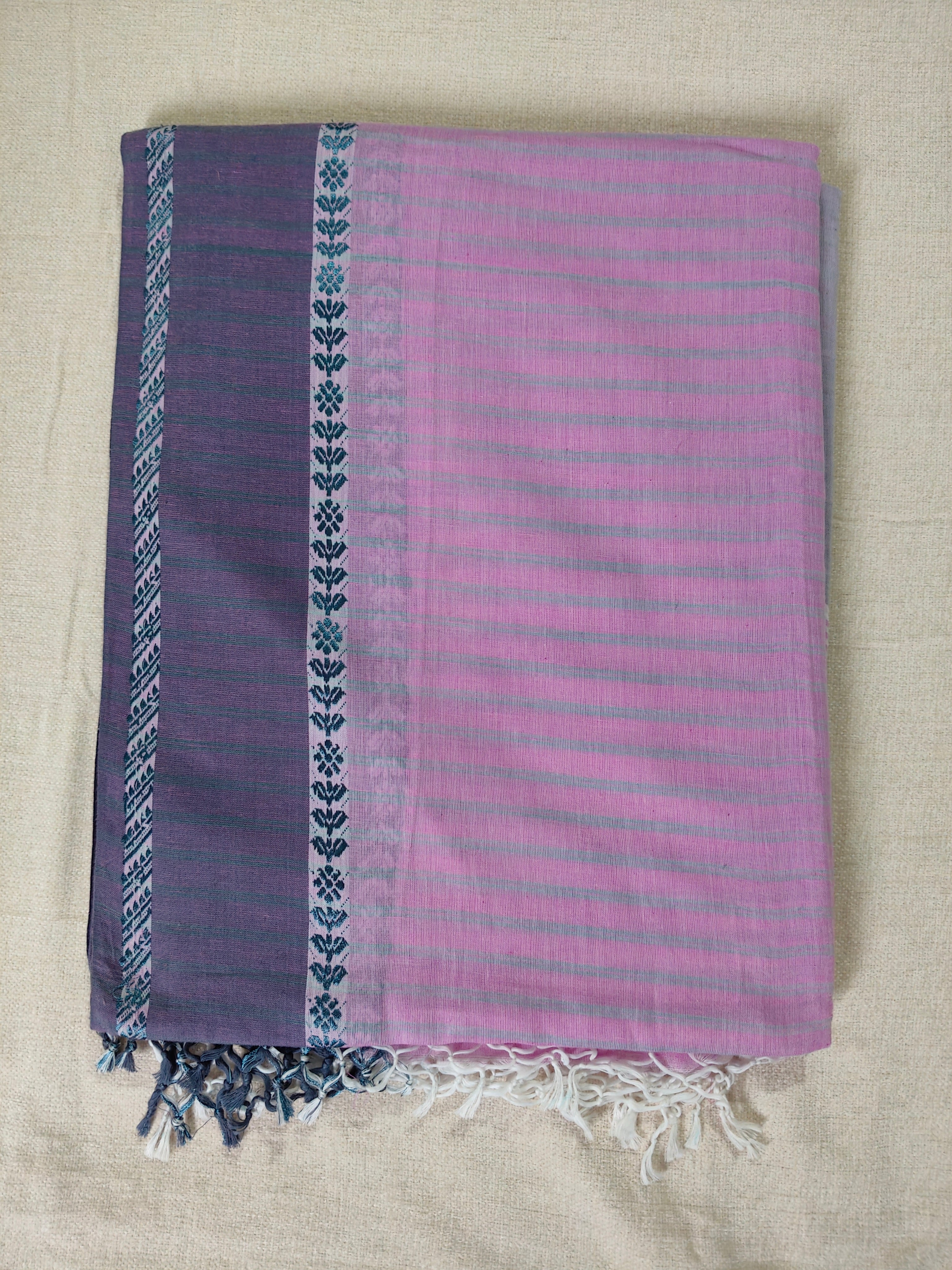 Cotton Striped Khadi Saree - Blush Pink