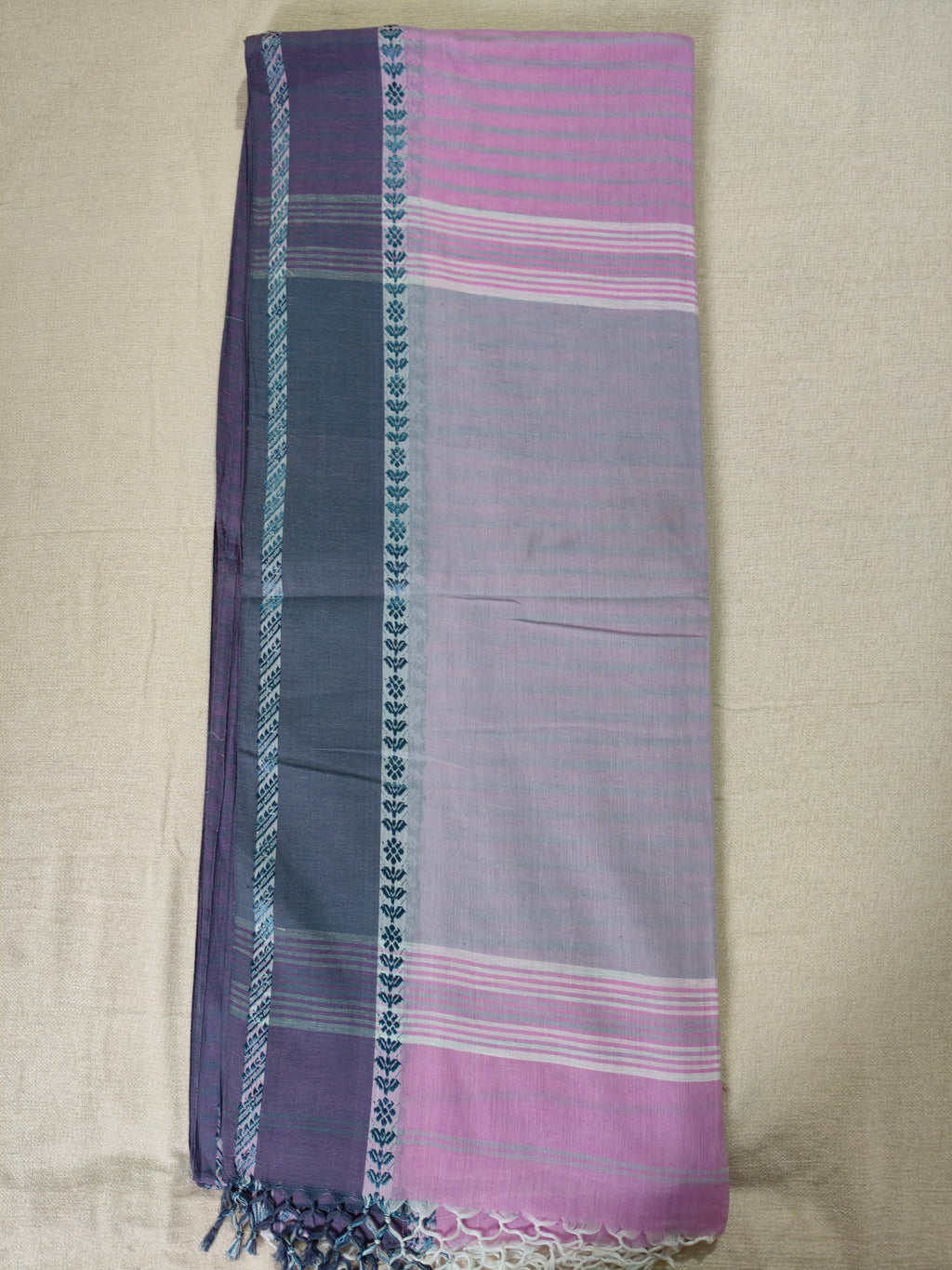 Cotton Striped Khadi Saree - Blush Pink