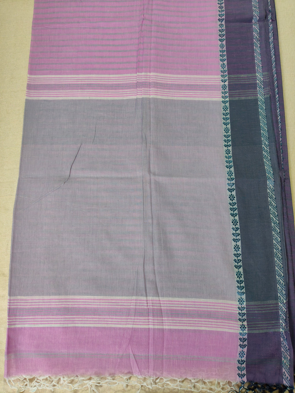 Cotton Striped Khadi Saree - Blush Pink