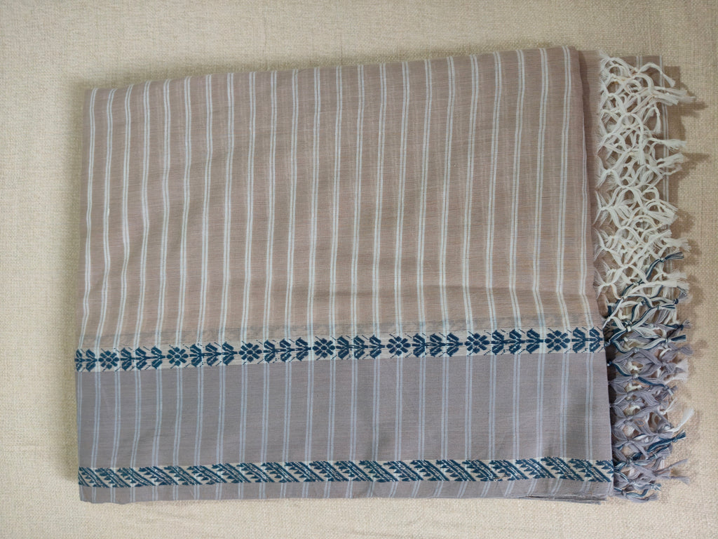 Cotton Striped Khadi Saree - Warm Beige