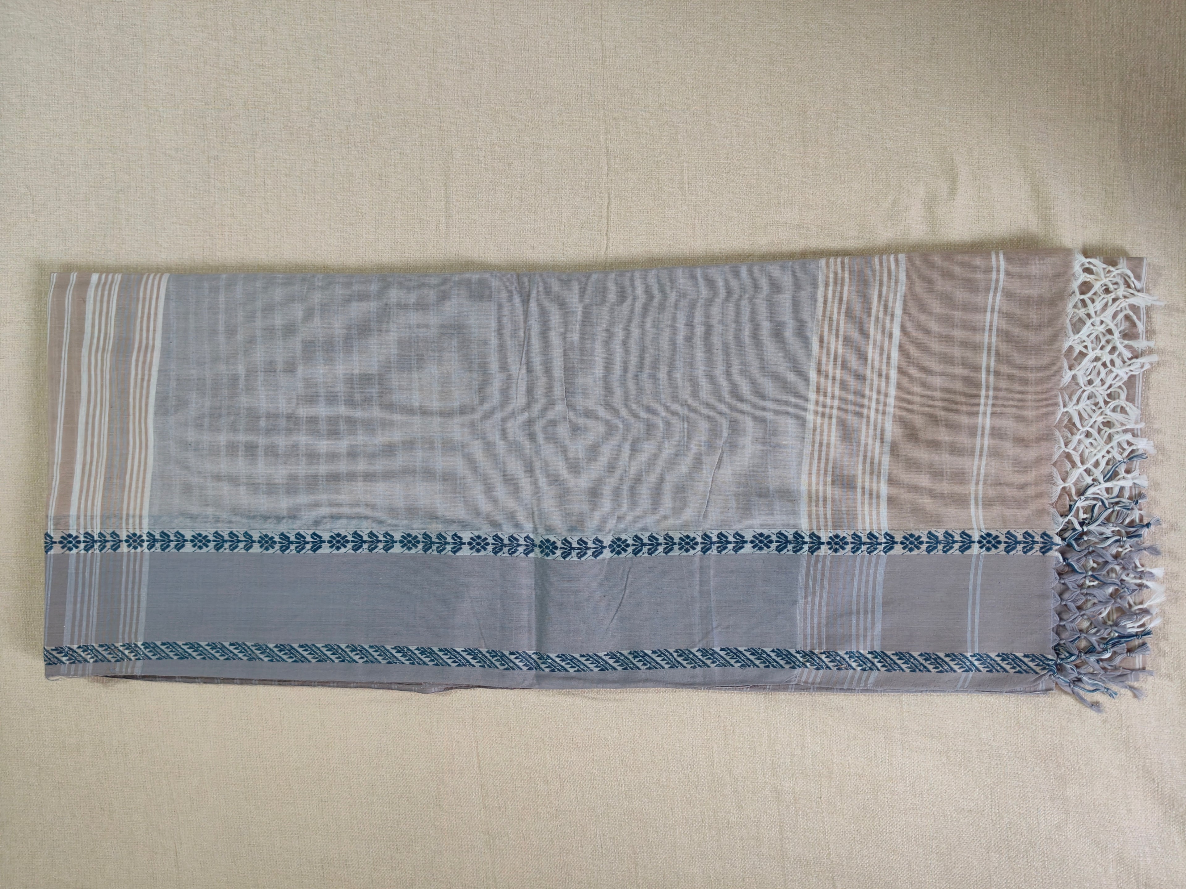 Cotton Striped Khadi Saree - Warm Beige