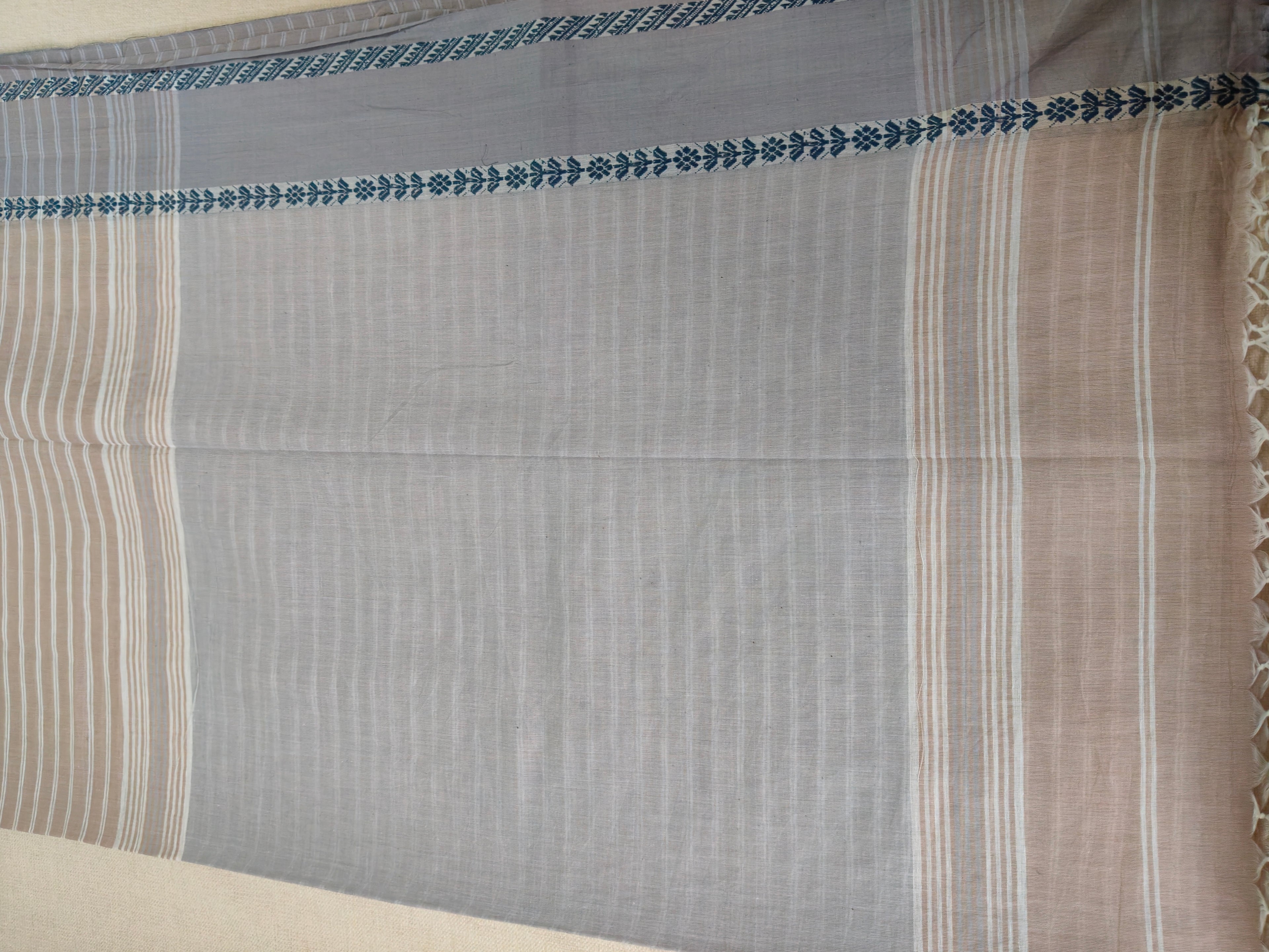 Cotton Striped Khadi Saree - Warm Beige