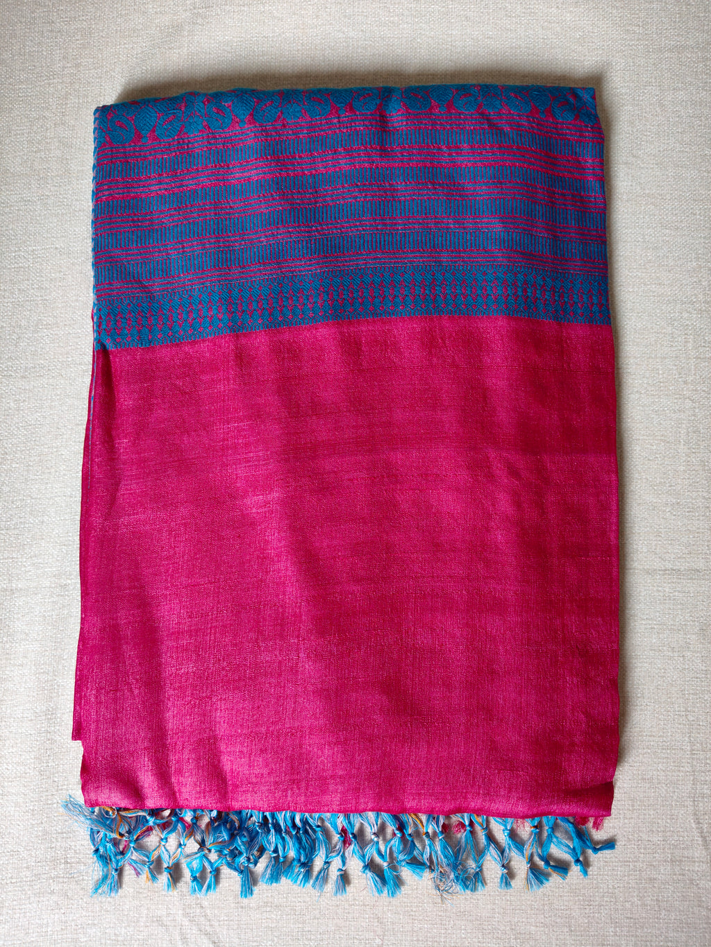 Tussar Silk Saree (Skirt Border) Rani Pink body