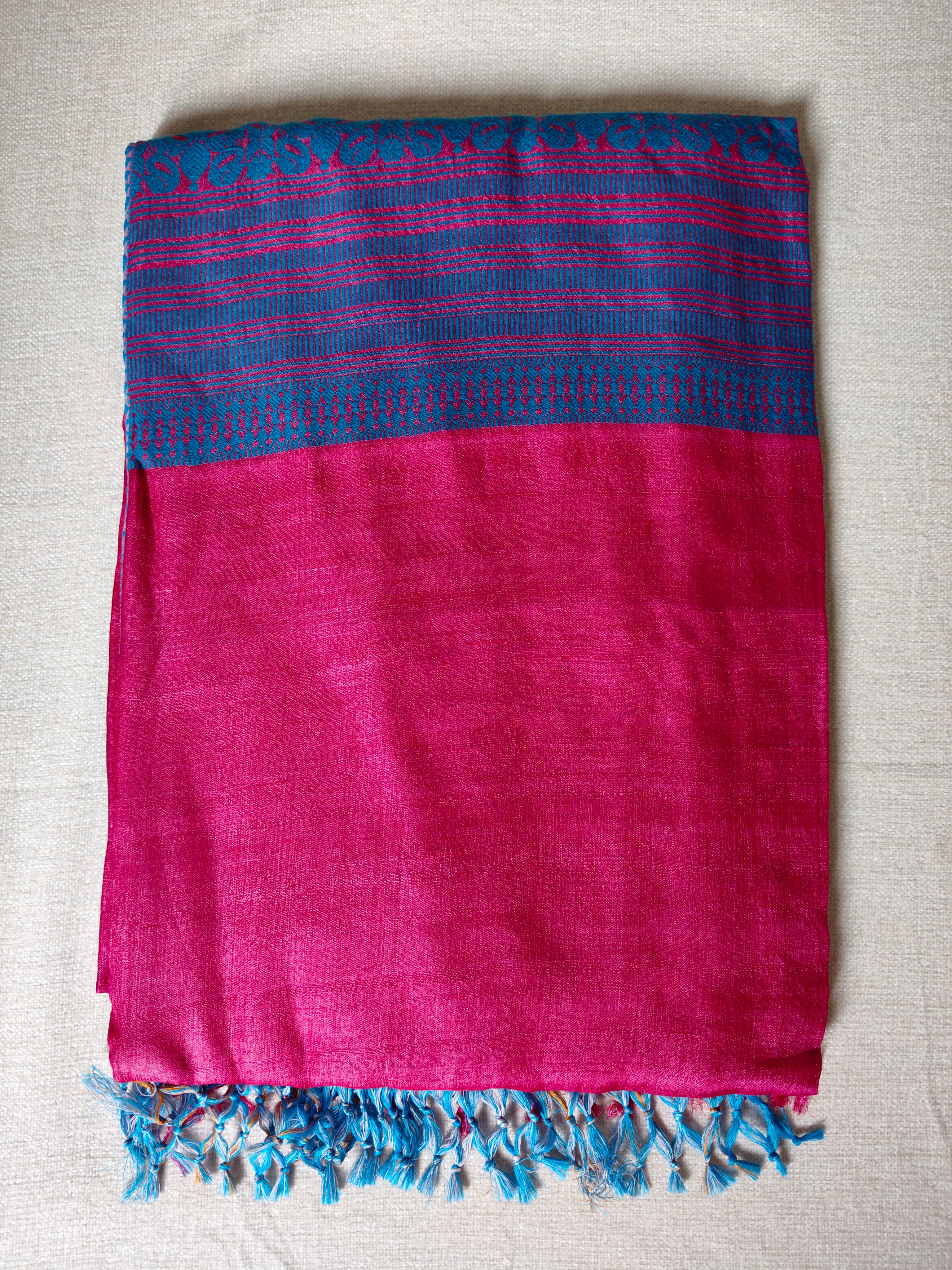 Tussar Silk Saree (Skirt Border) Rani Pink body