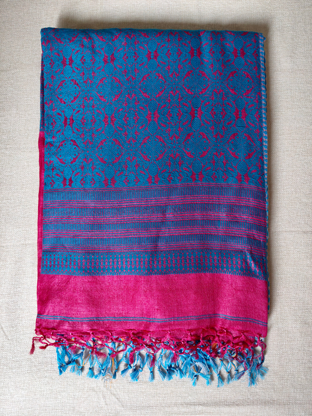 Tussar Silk Saree (Skirt Border) Rani Pink body
