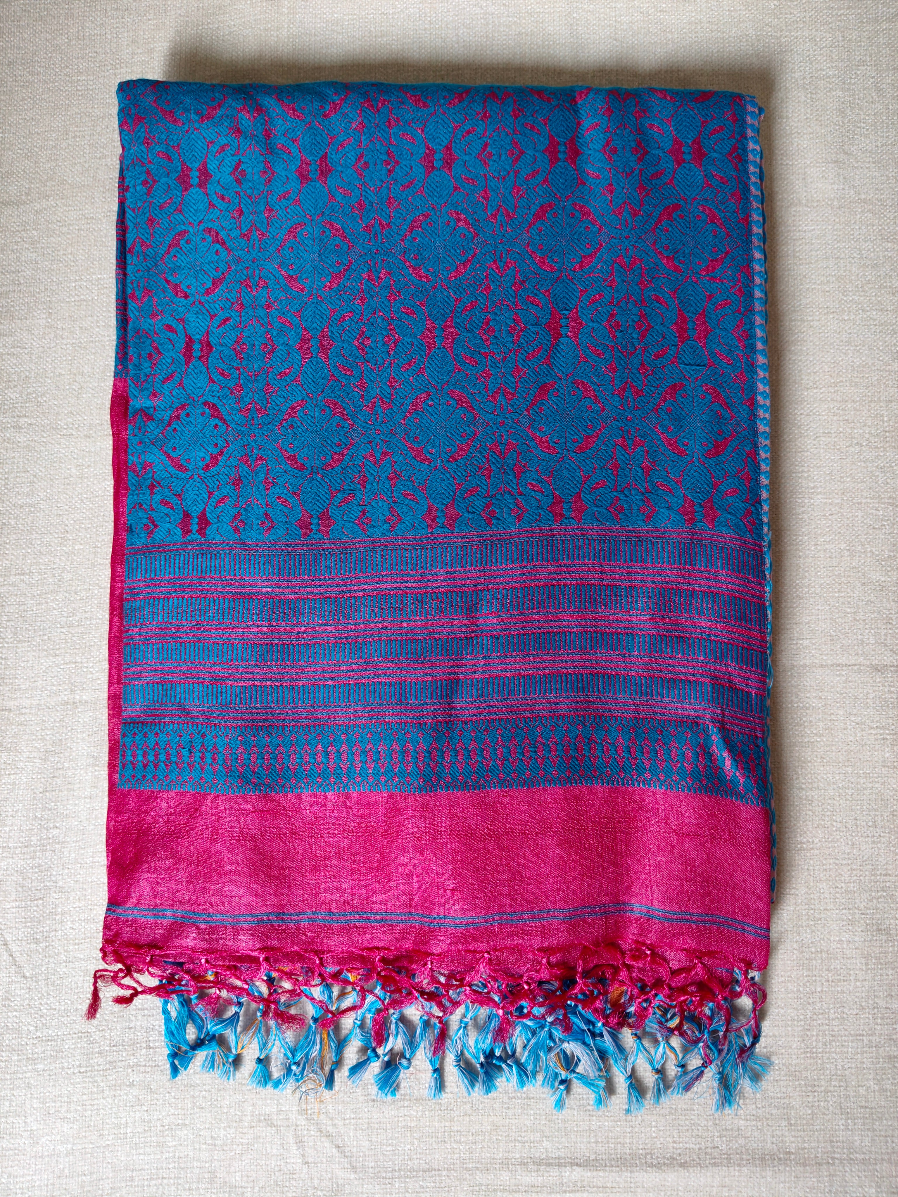 Tussar Silk Saree (Skirt Border) Rani Pink body