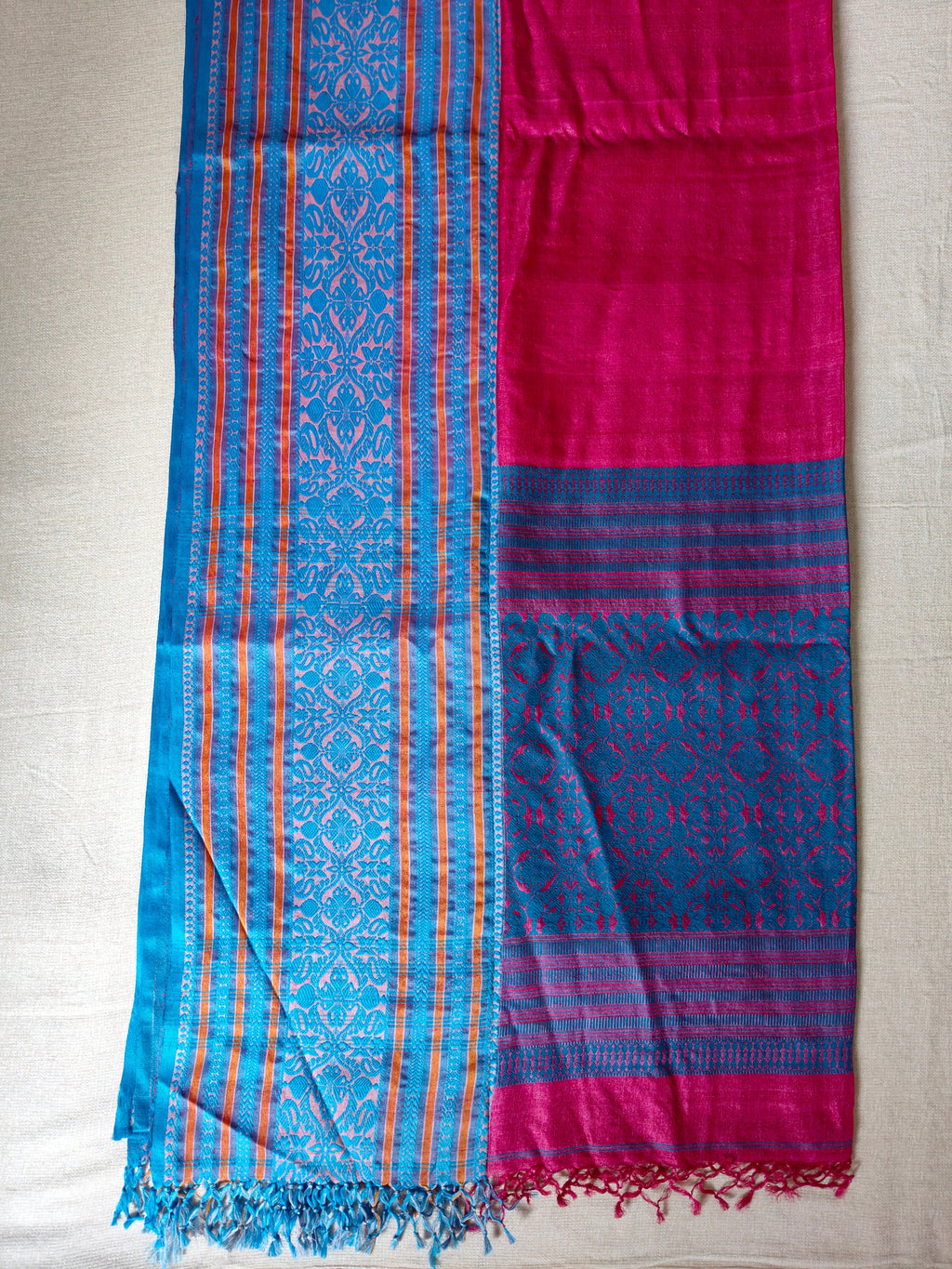 Tussar Silk Saree (Skirt Border) Rani Pink body