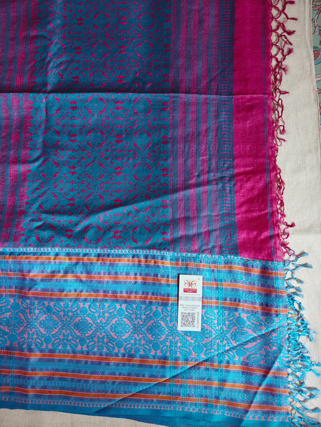 Tussar Silk Saree (Skirt Border) Rani Pink body