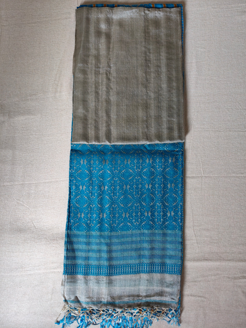 Tussar Silk Saree (Skirt Border) Natural Silver Grey Body
