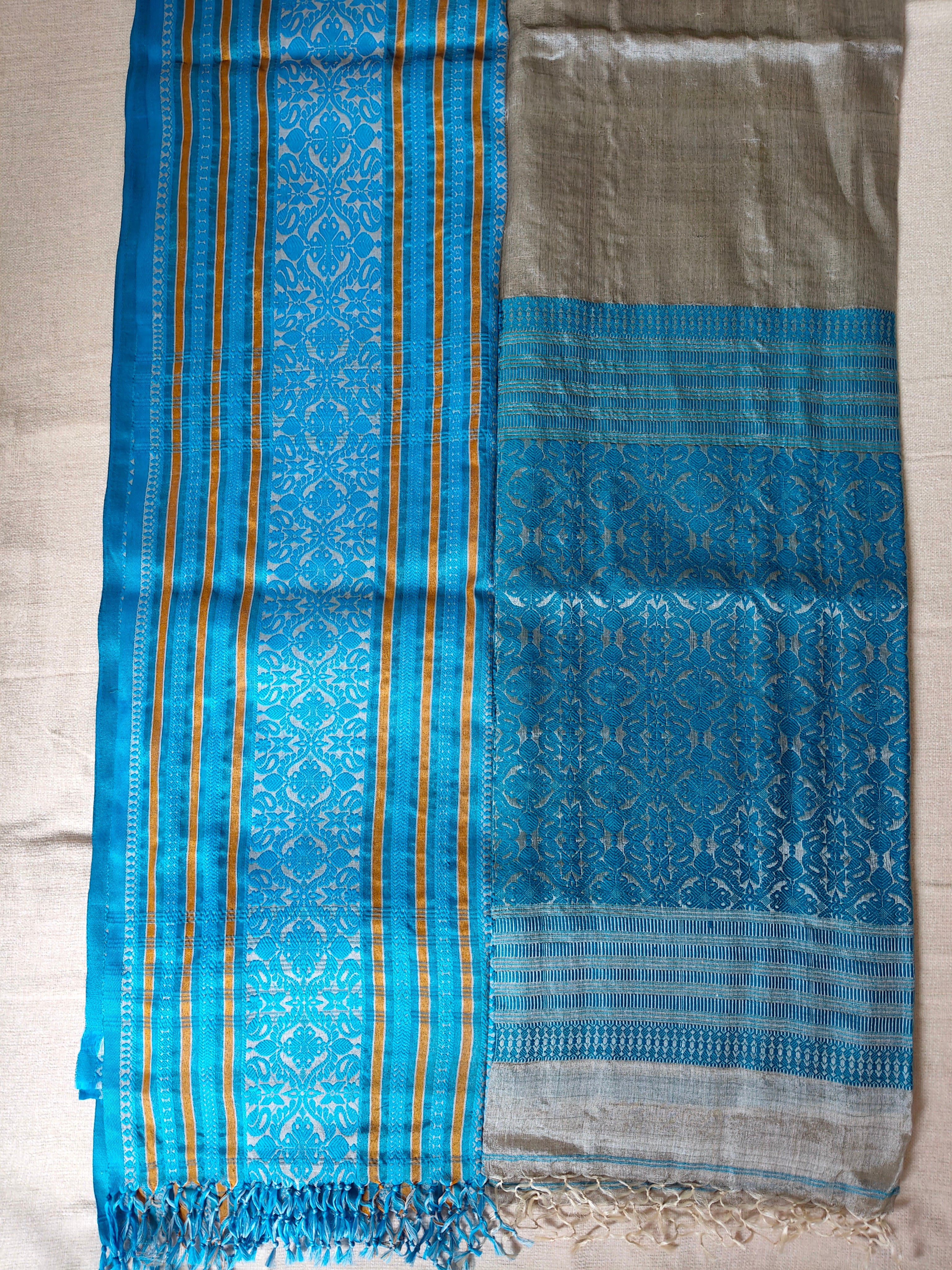Tussar Silk Saree (Skirt Border) Natural Silver Grey Body