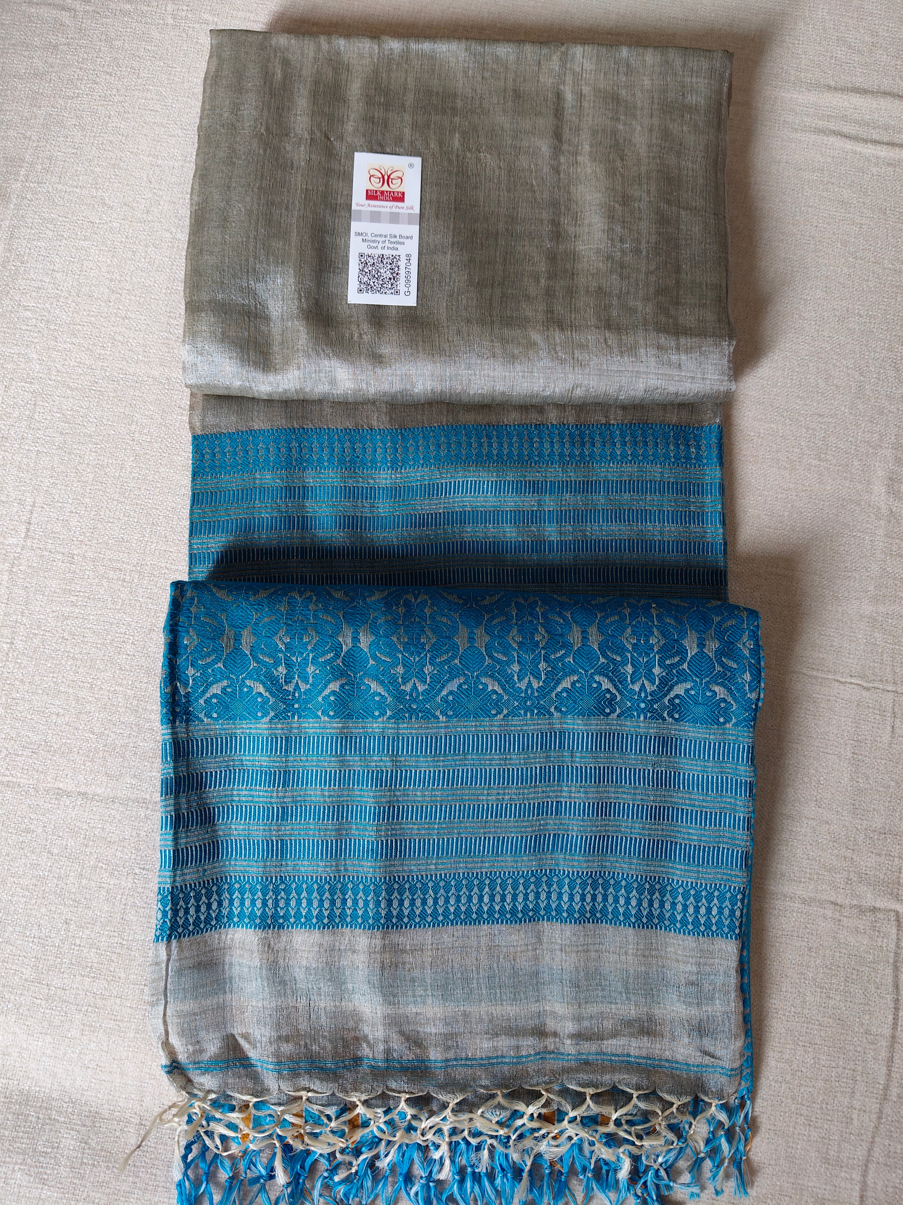 Tussar Silk Saree (Skirt Border) Natural Silver Grey Body