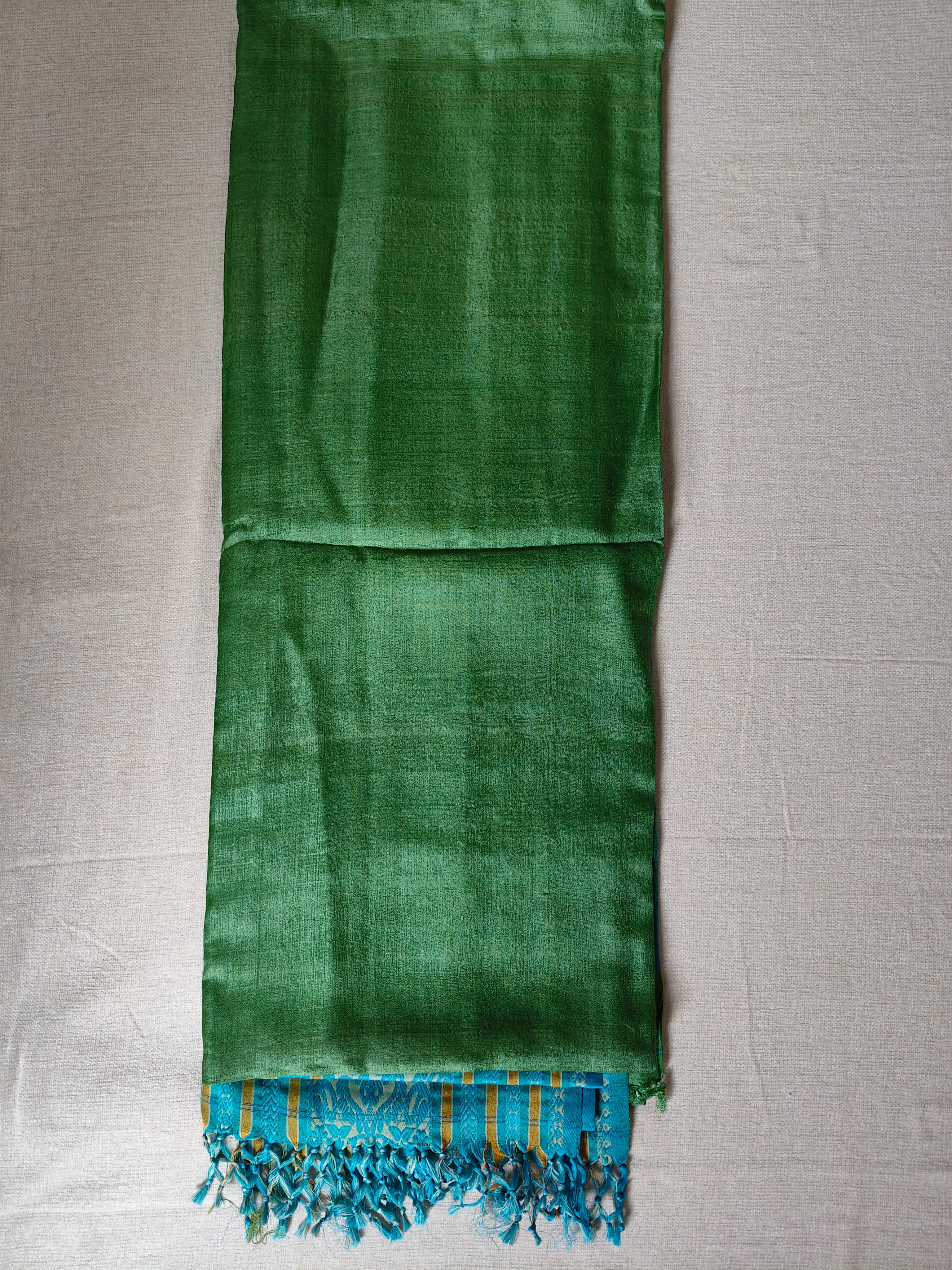 Tussar Silk Saree (Skirt Border) Leaf Green body