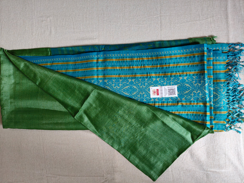 Tussar Silk Saree (Skirt Border) Leaf Green body