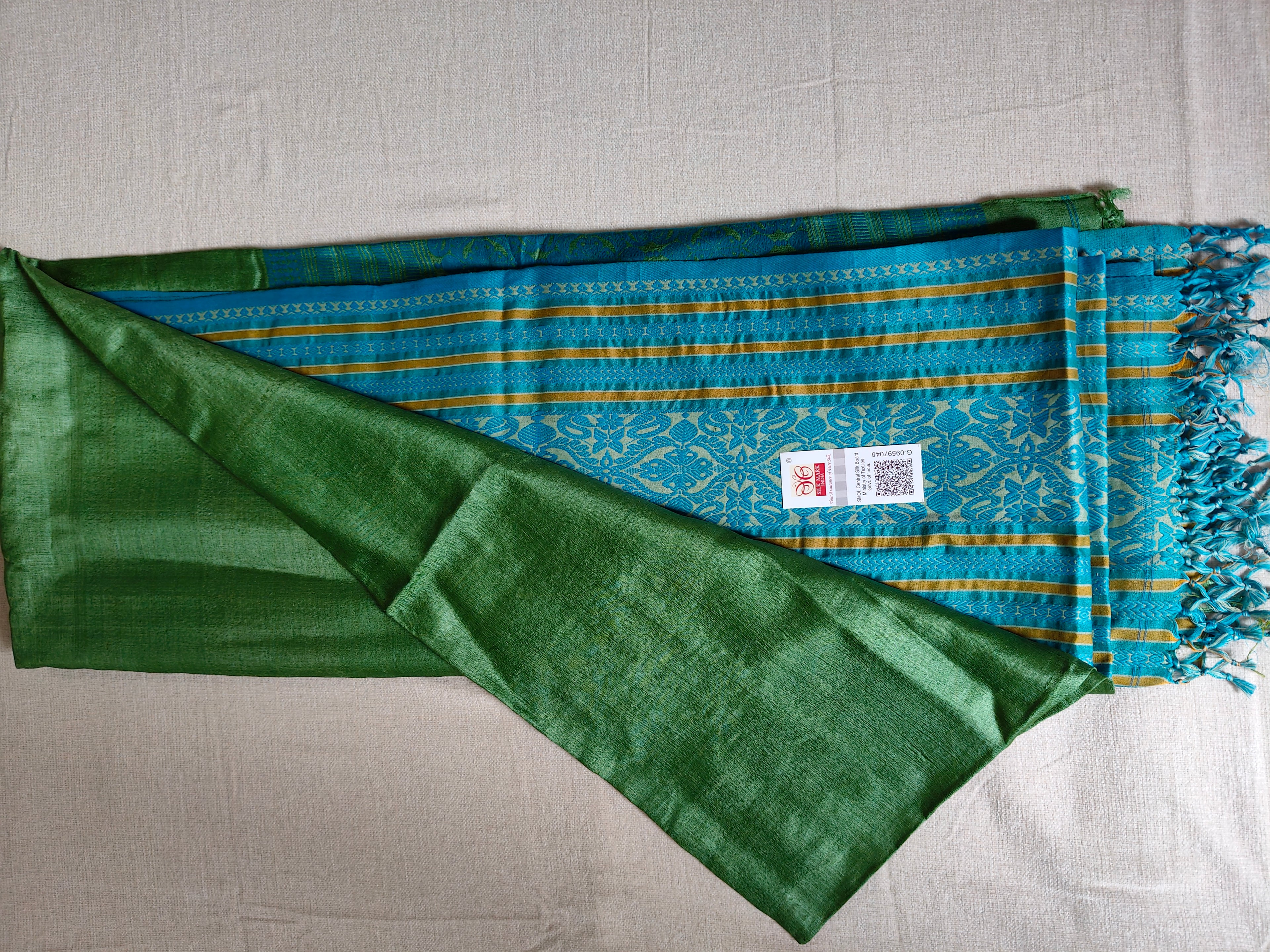 Tussar Silk Saree (Skirt Border) Leaf Green body