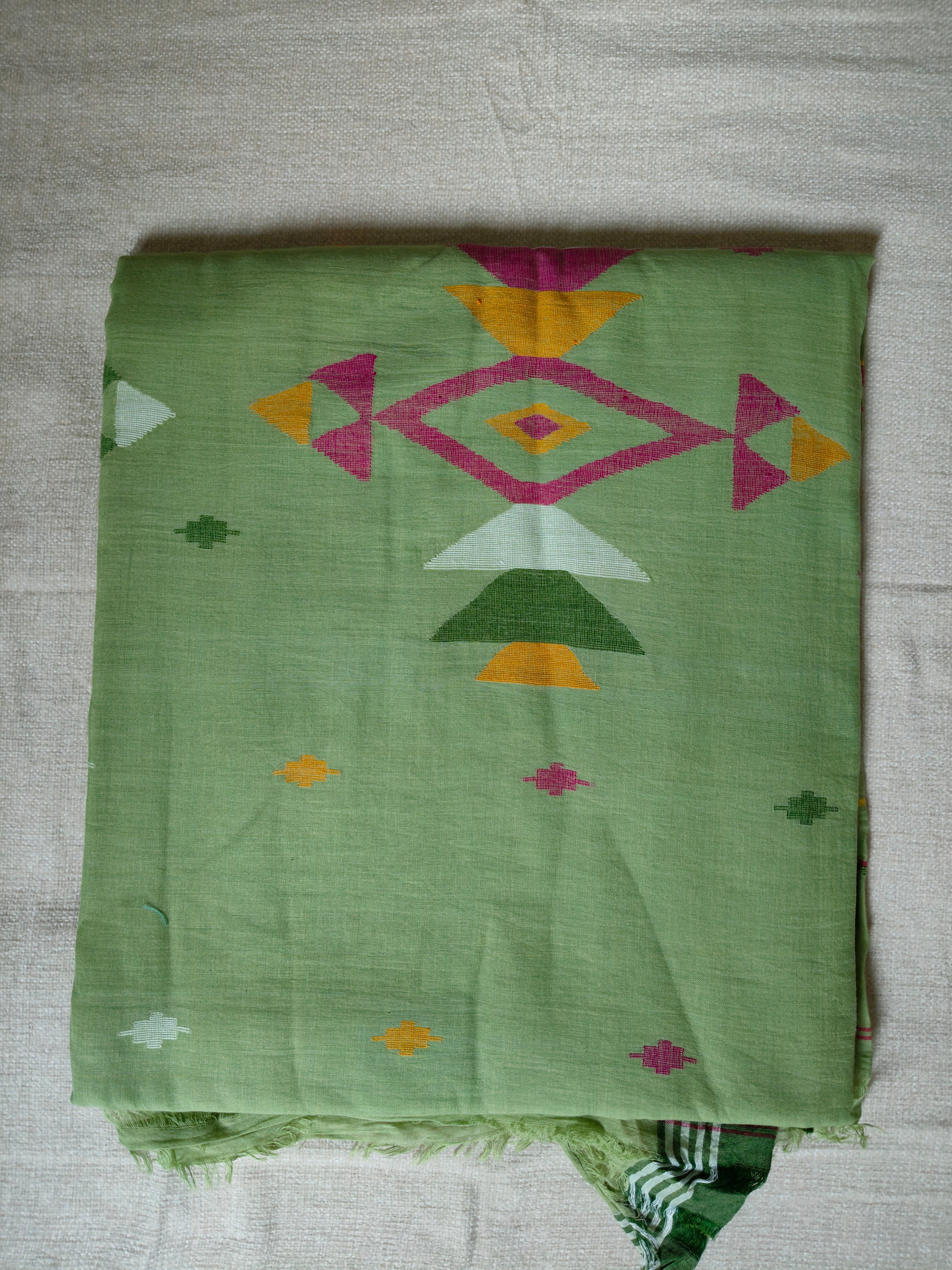 Cotton Jamdani Saree - Pastel Pistachio Green