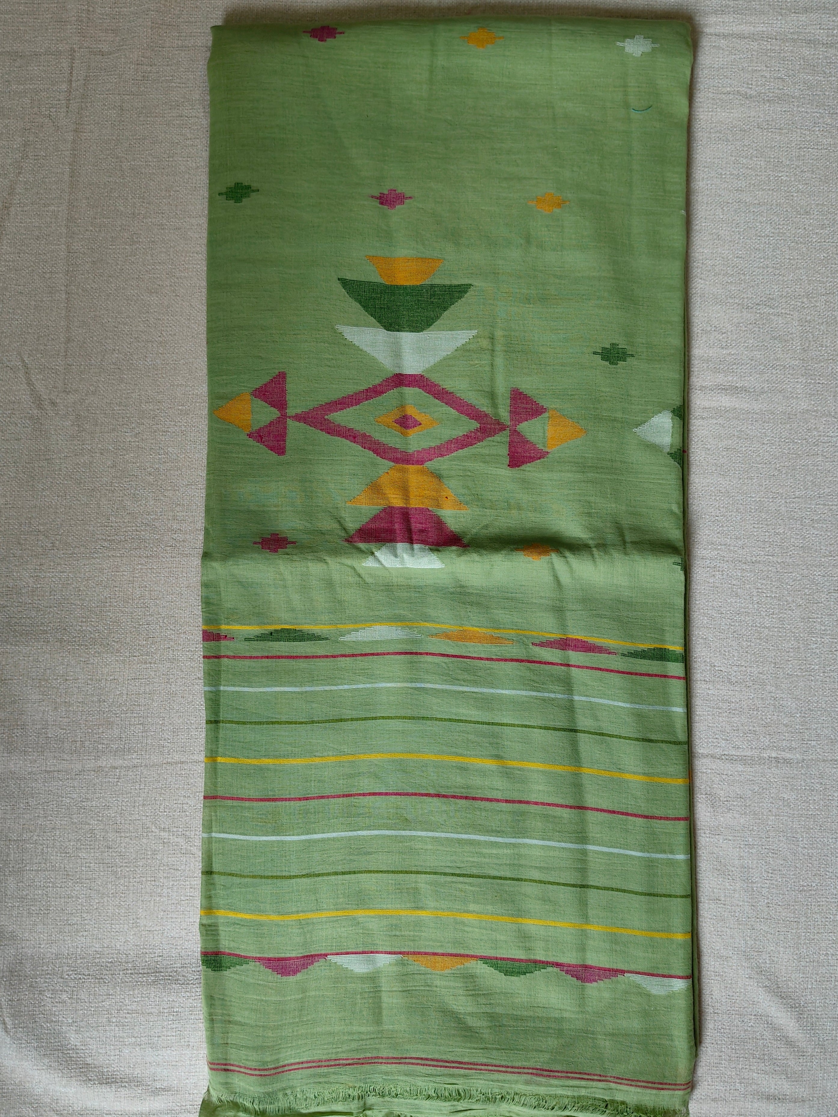 Cotton Jamdani Saree - Pastel Pistachio Green