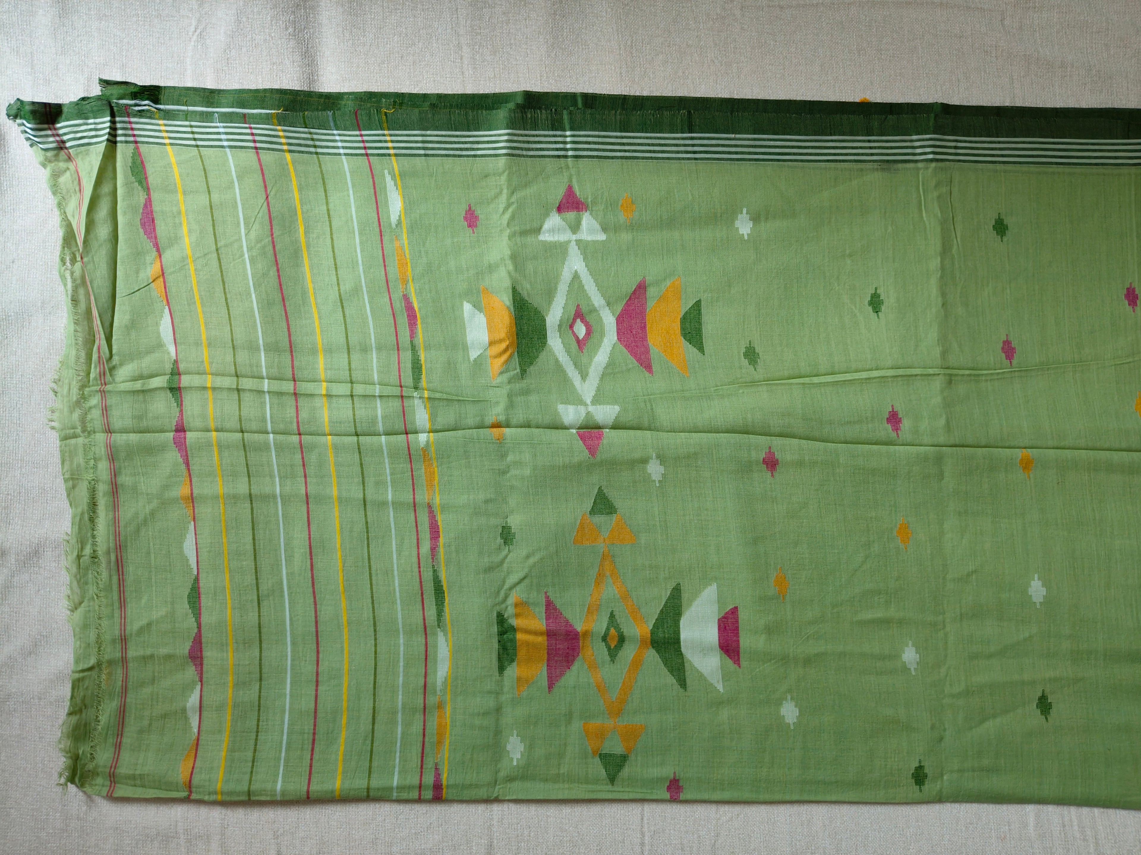 Cotton Jamdani Saree - Pastel Pistachio Green