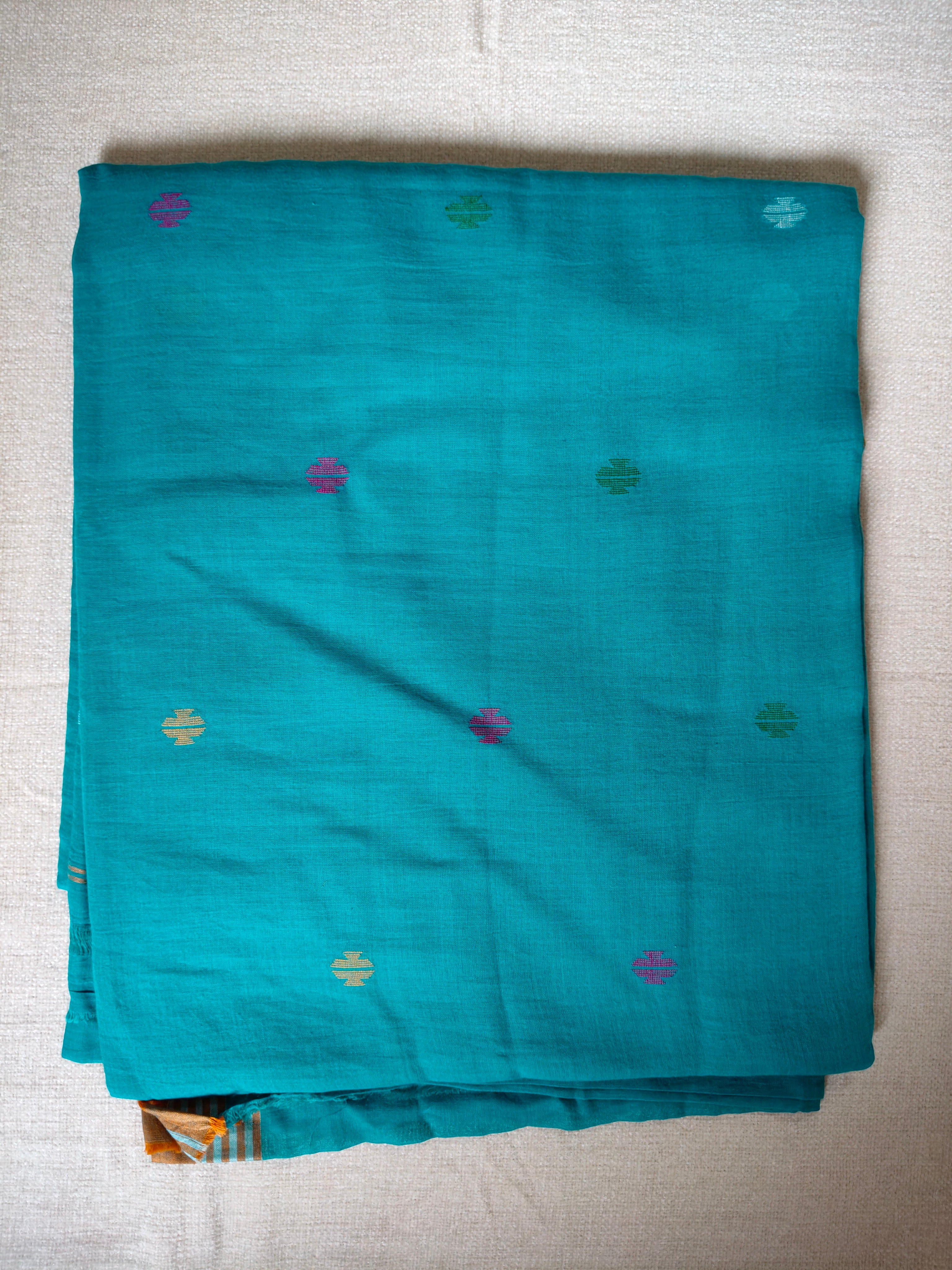Cotton Jamdani Saree - Turquoise Blue