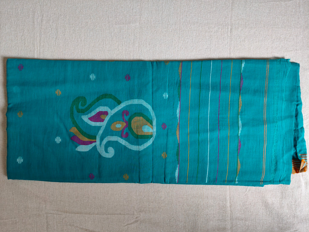 Cotton Jamdani Saree - Turquoise Blue