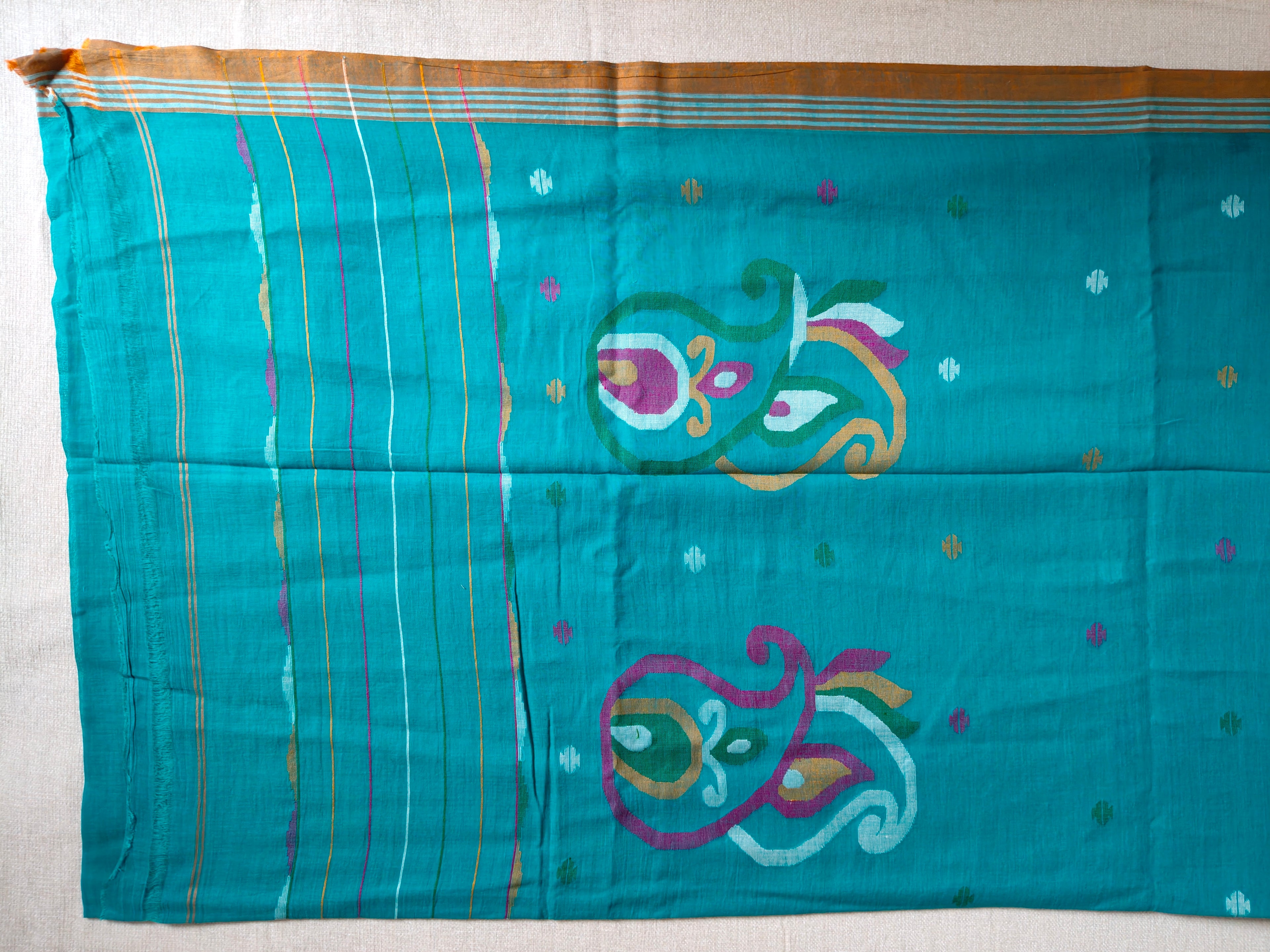 Cotton Jamdani Saree - Turquoise Blue