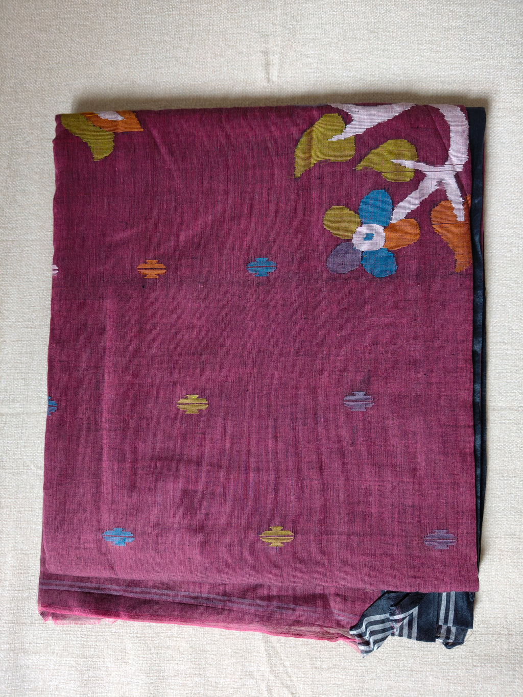 Cotton Jamdani Saree - Wine Mauve