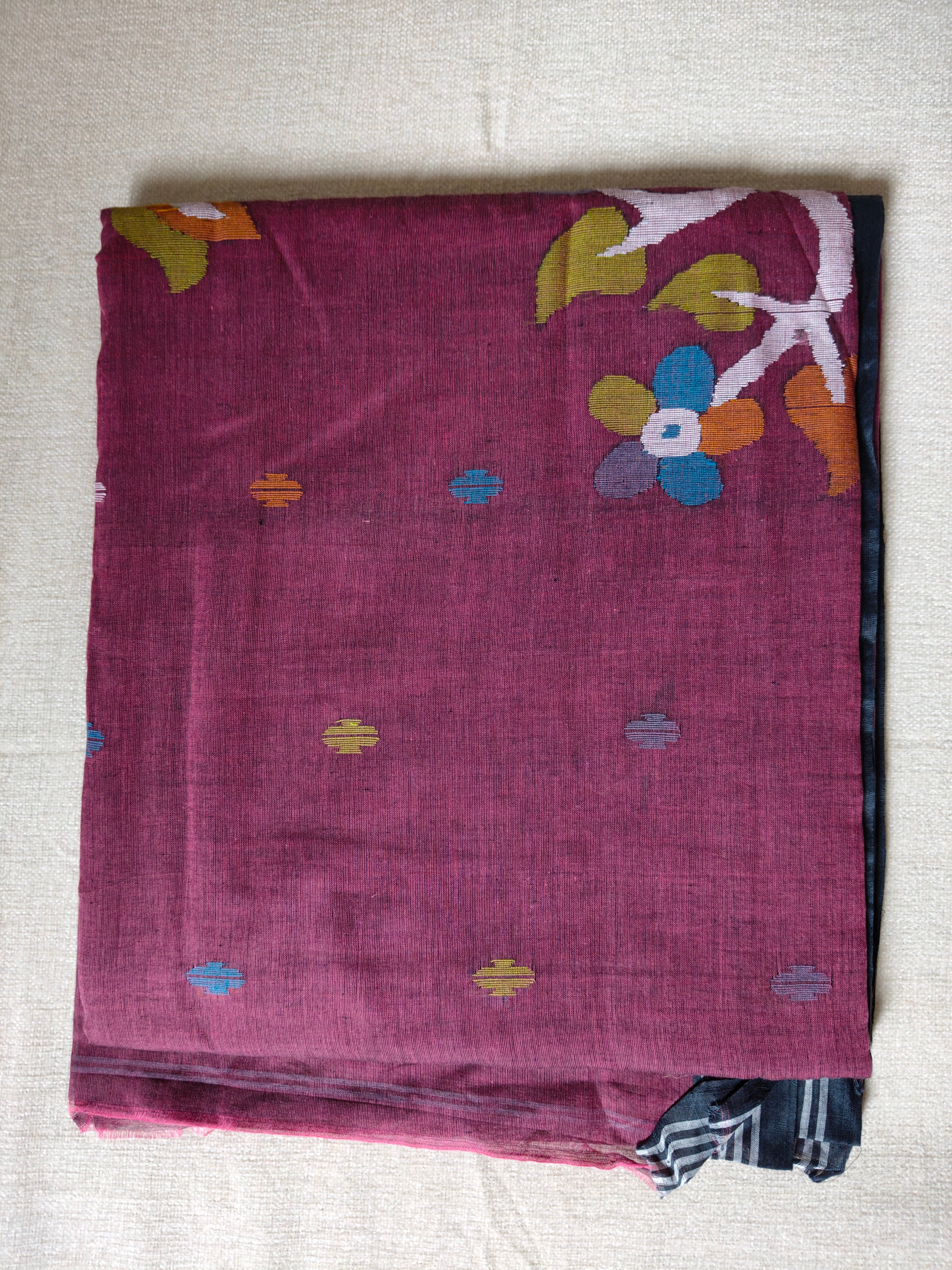 Cotton Jamdani Saree - Wine Mauve