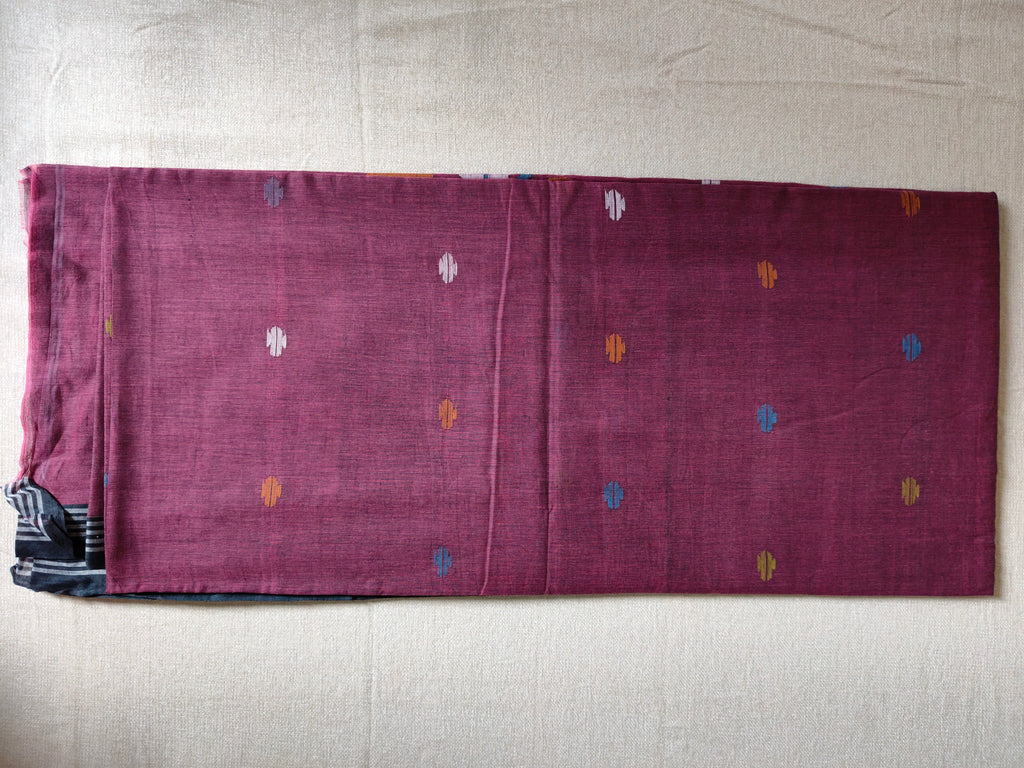 Cotton Jamdani Saree - Wine Mauve