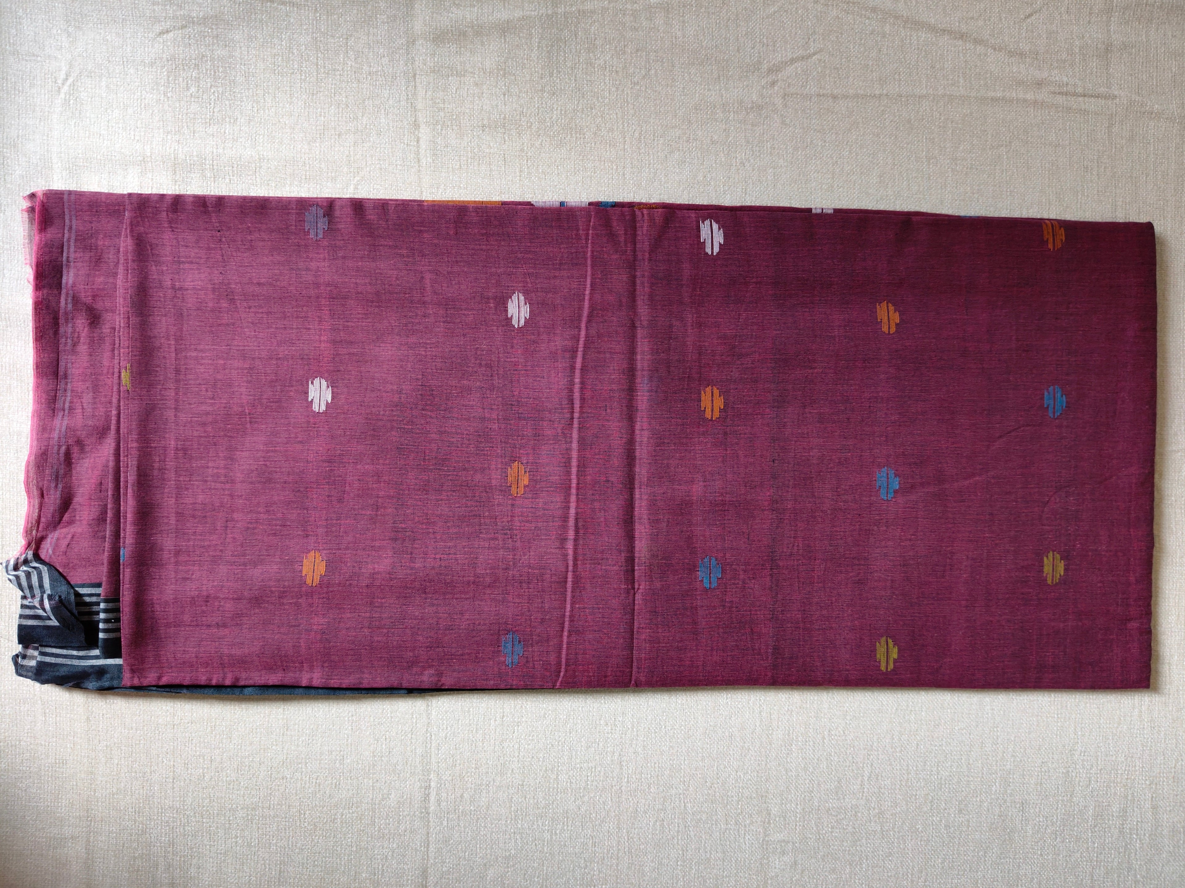 Cotton Jamdani Saree - Wine Mauve
