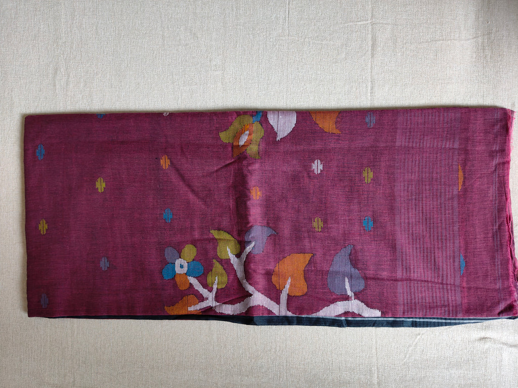 Cotton Jamdani Saree - Wine Mauve