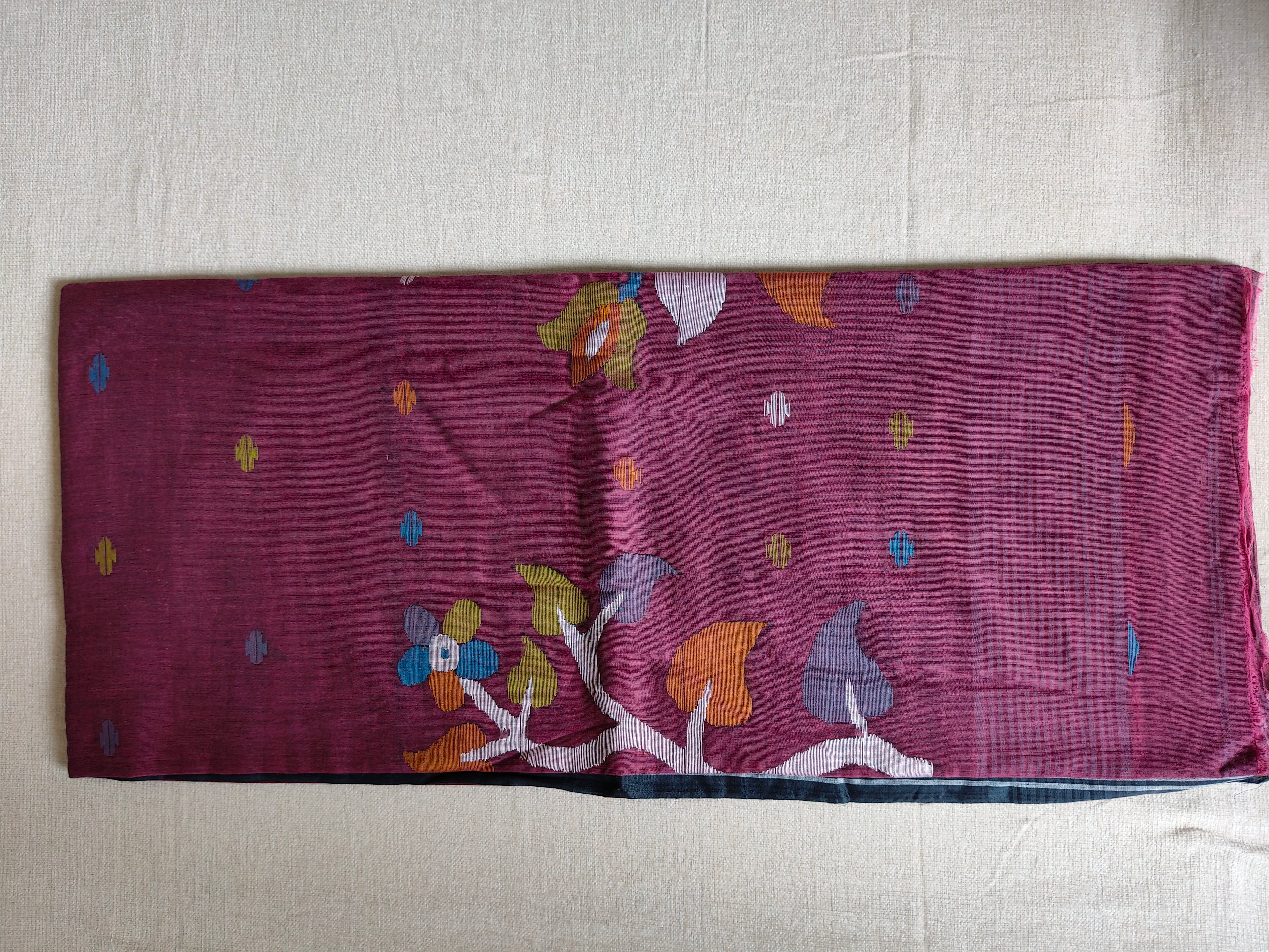 Cotton Jamdani Saree - Wine Mauve