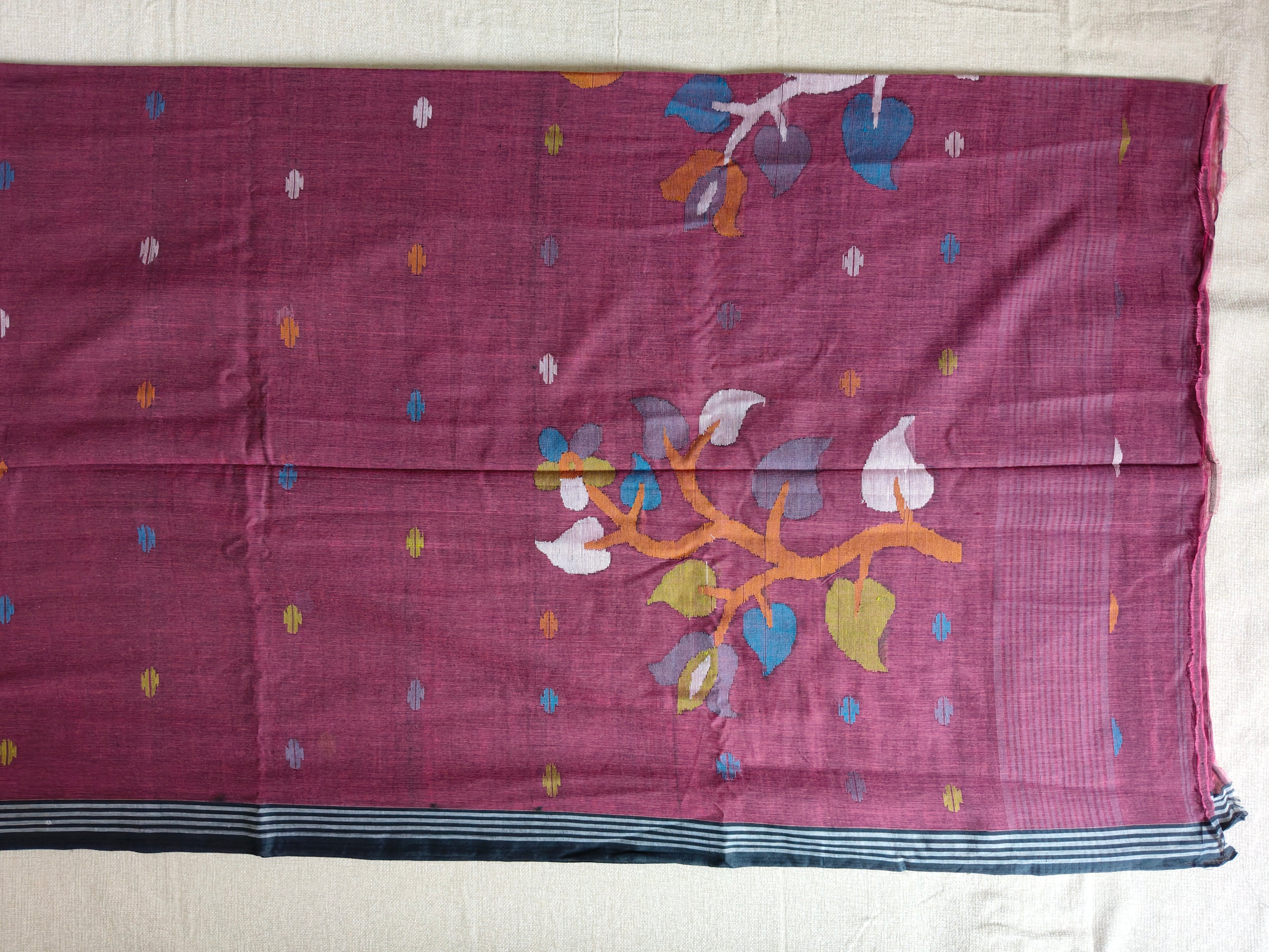 Cotton Jamdani Saree - Wine Mauve