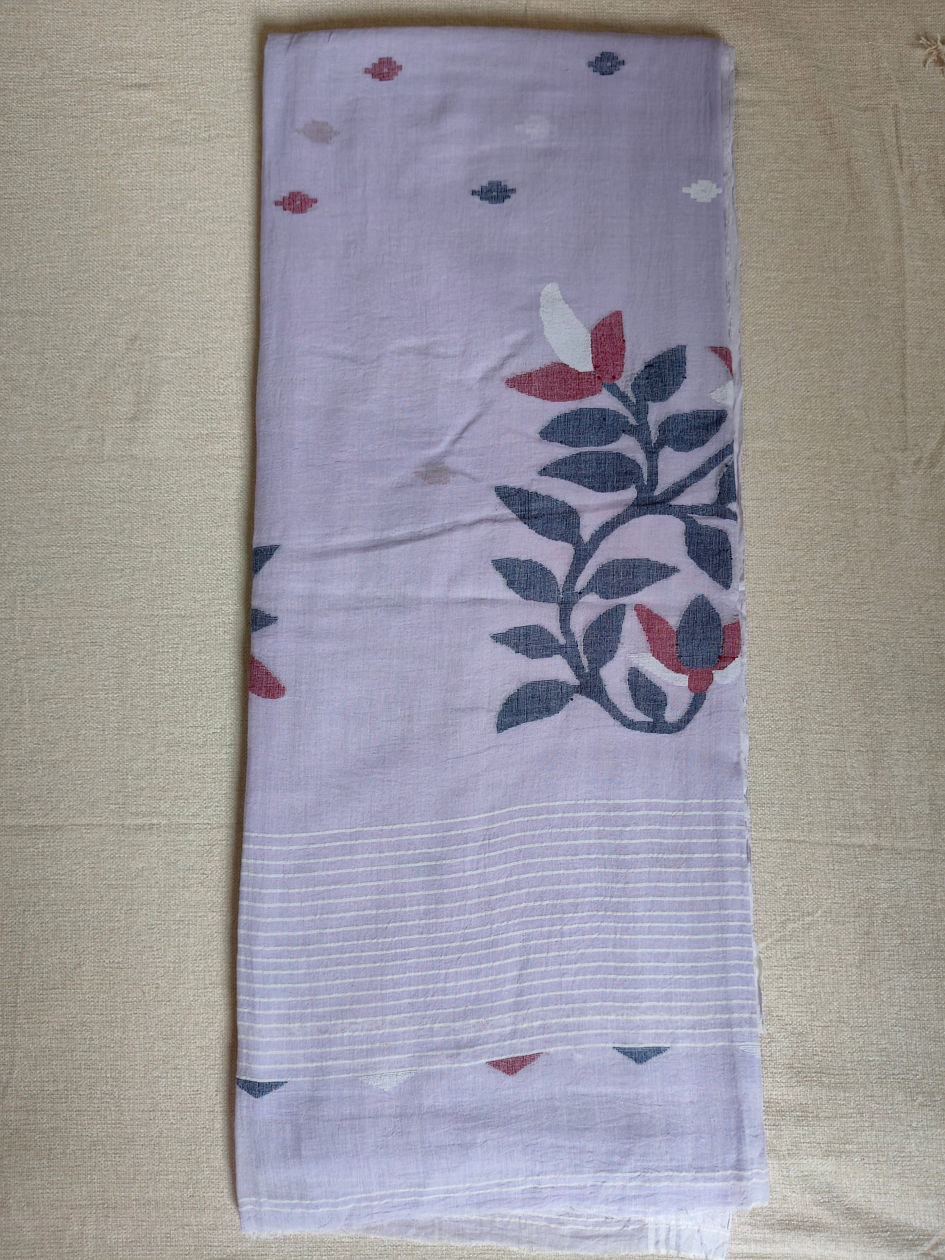 Cotton Jamdani Saree - Lavender Mist