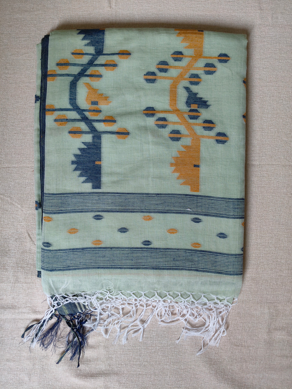Cotton Khadi Saree - Mint Green