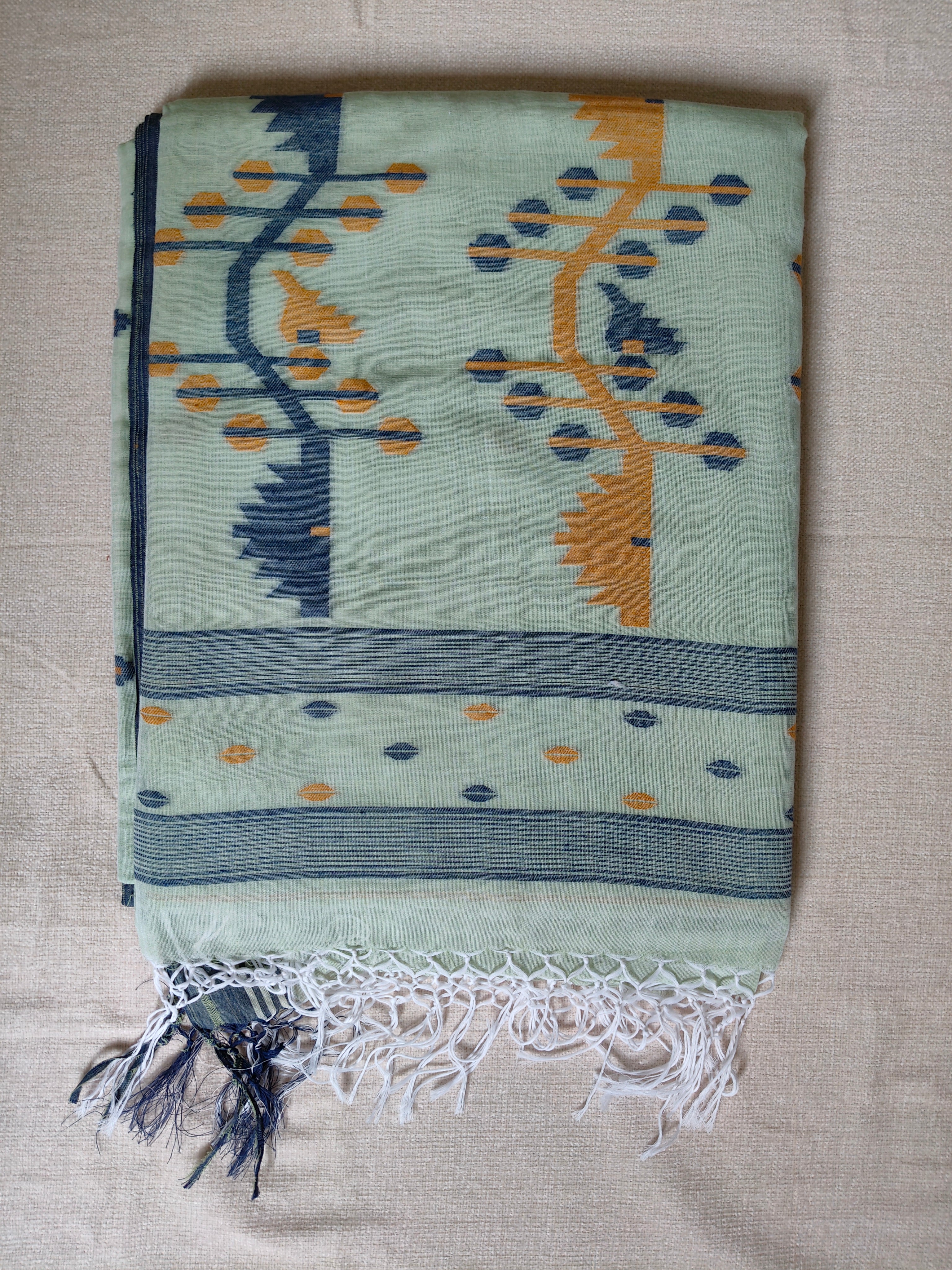 Cotton Khadi Saree - Mint Green