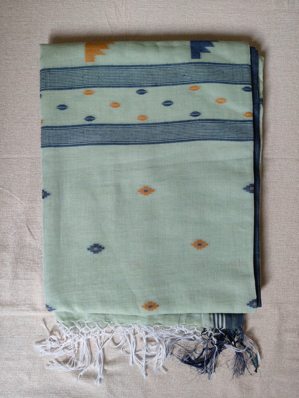 Cotton Khadi Saree - Mint Green