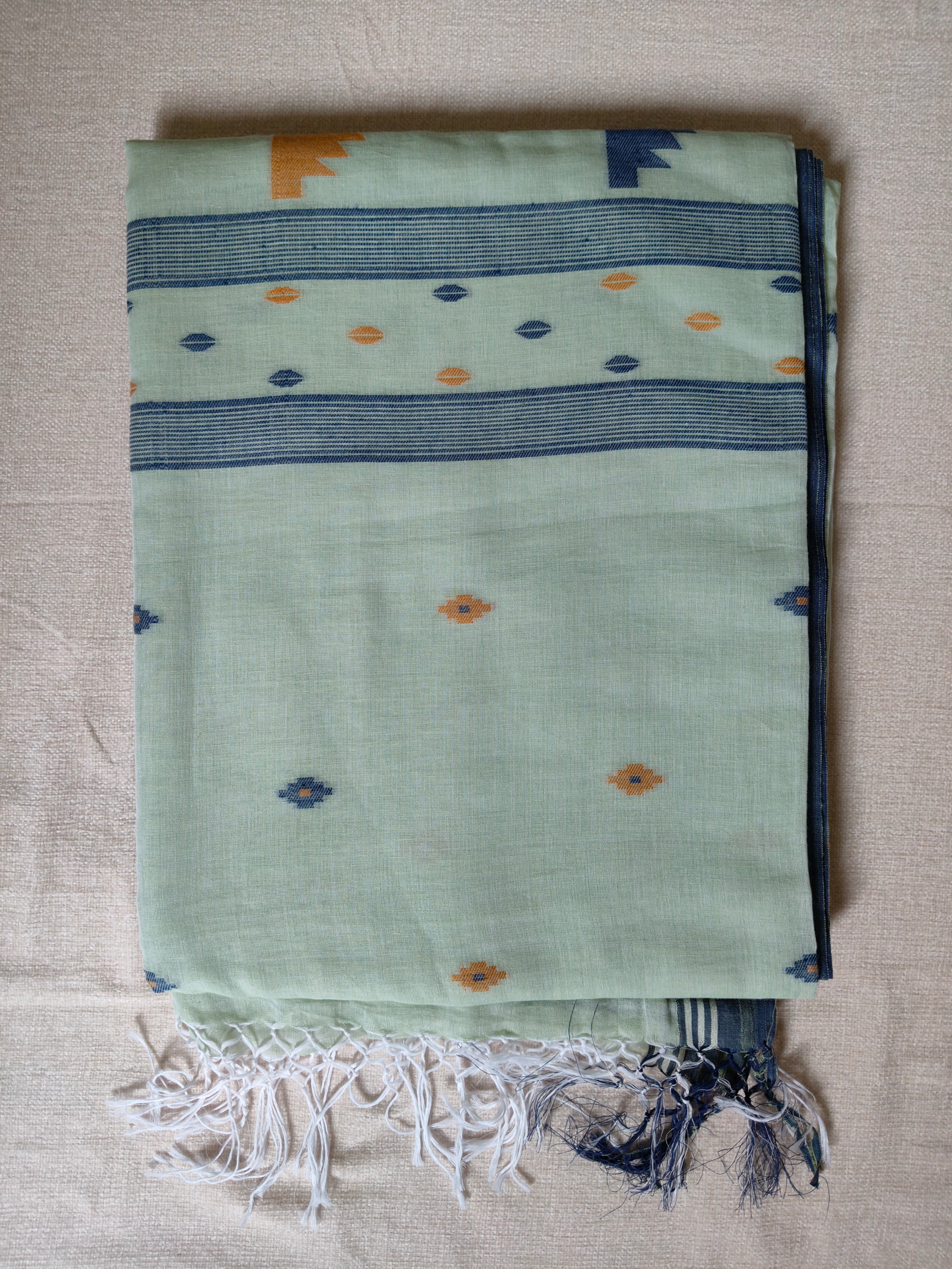 Cotton Khadi Saree - Mint Green