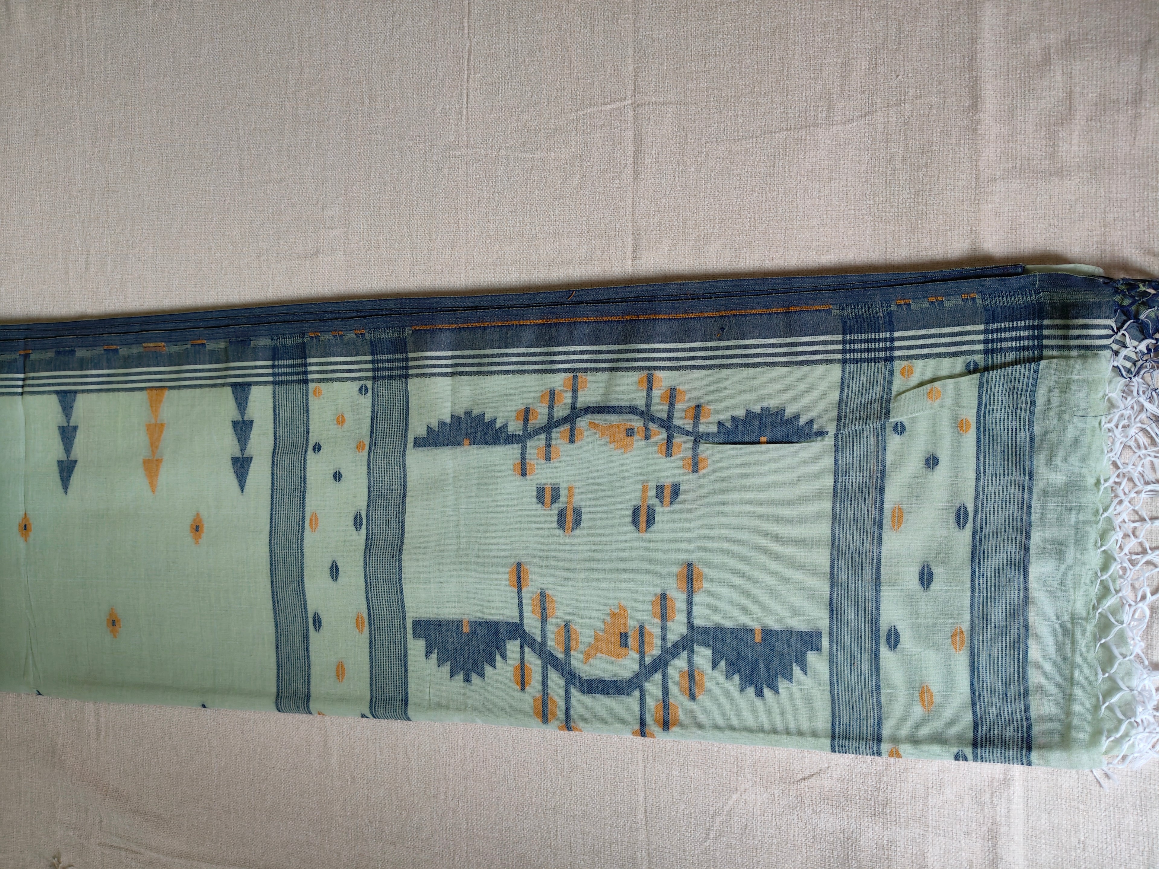 Cotton Khadi Saree - Mint Green