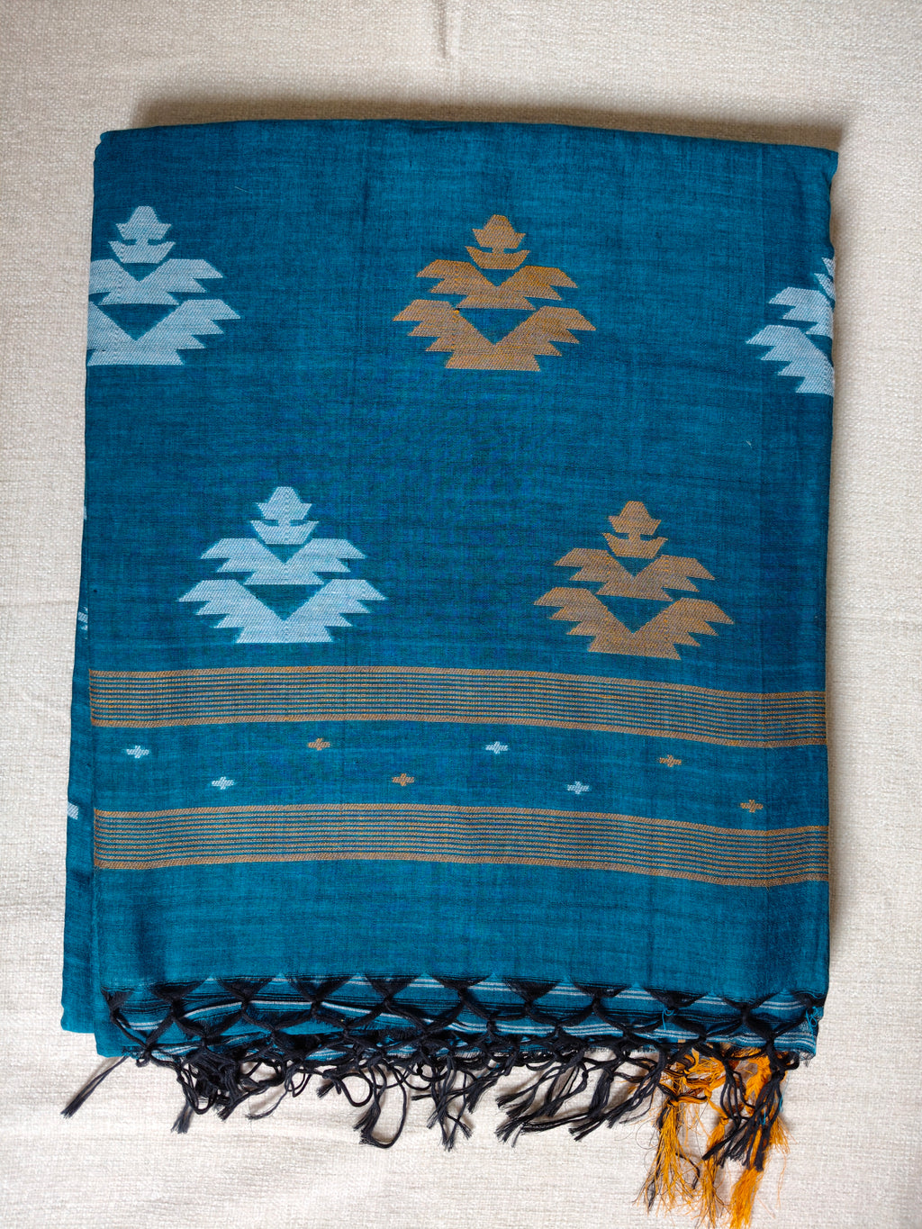 Cotton Khadi Saree - Teal Blue