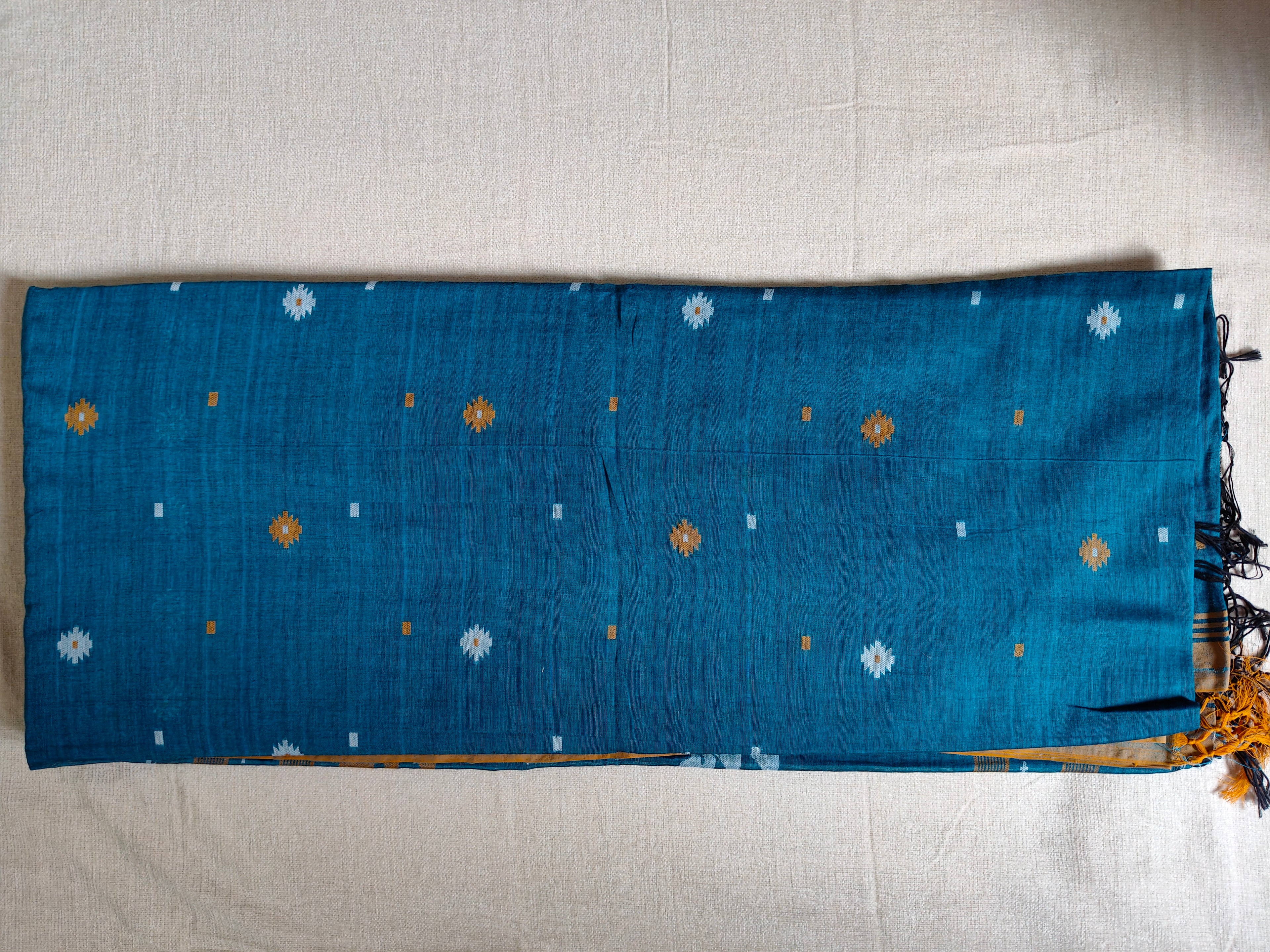 Cotton Khadi Saree - Teal Blue