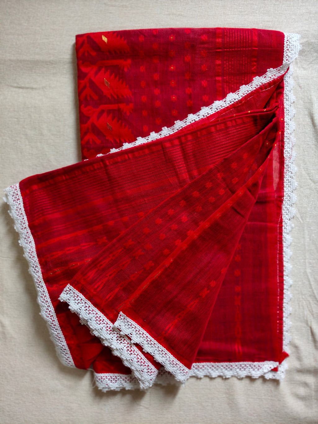 Resham by Cotton Silk Saree - Crimson Red
