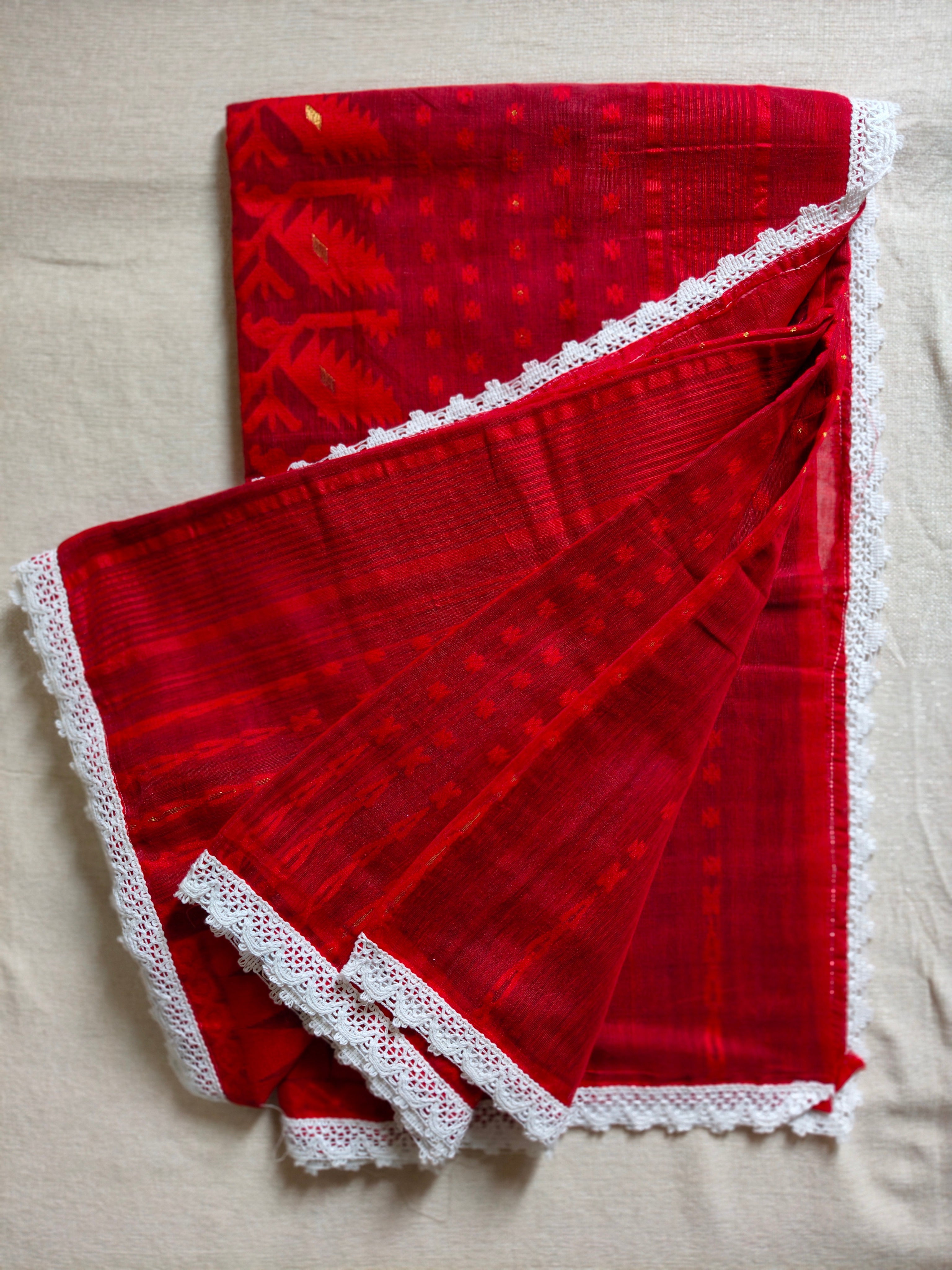 Resham by Cotton Silk Saree - Crimson Red