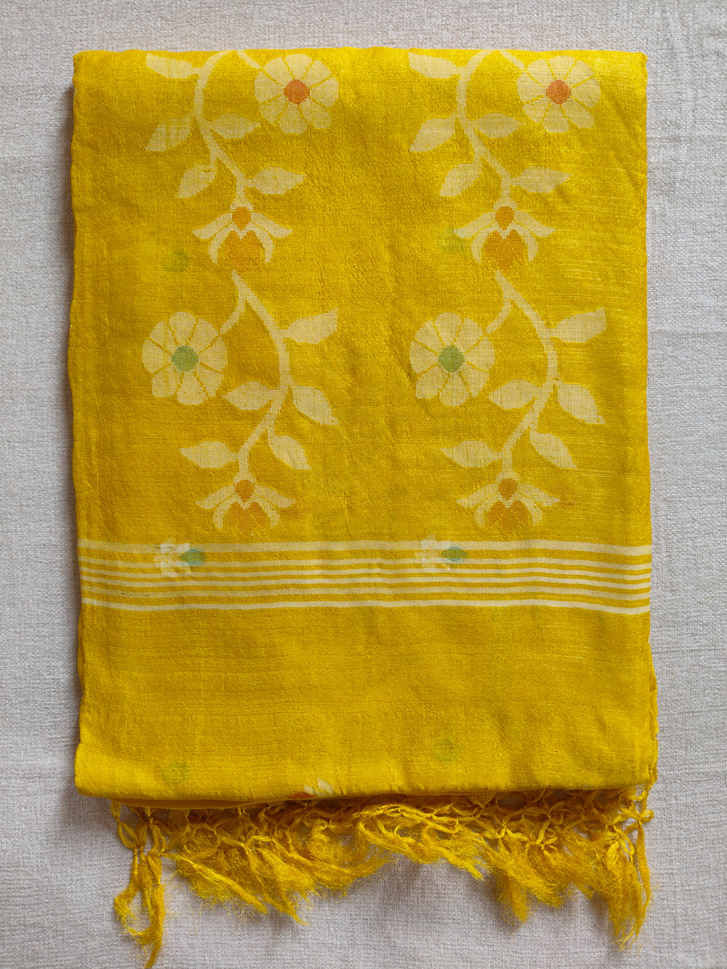 Pure Tussar Jamdani Silk Saree - Sunshine Yellow