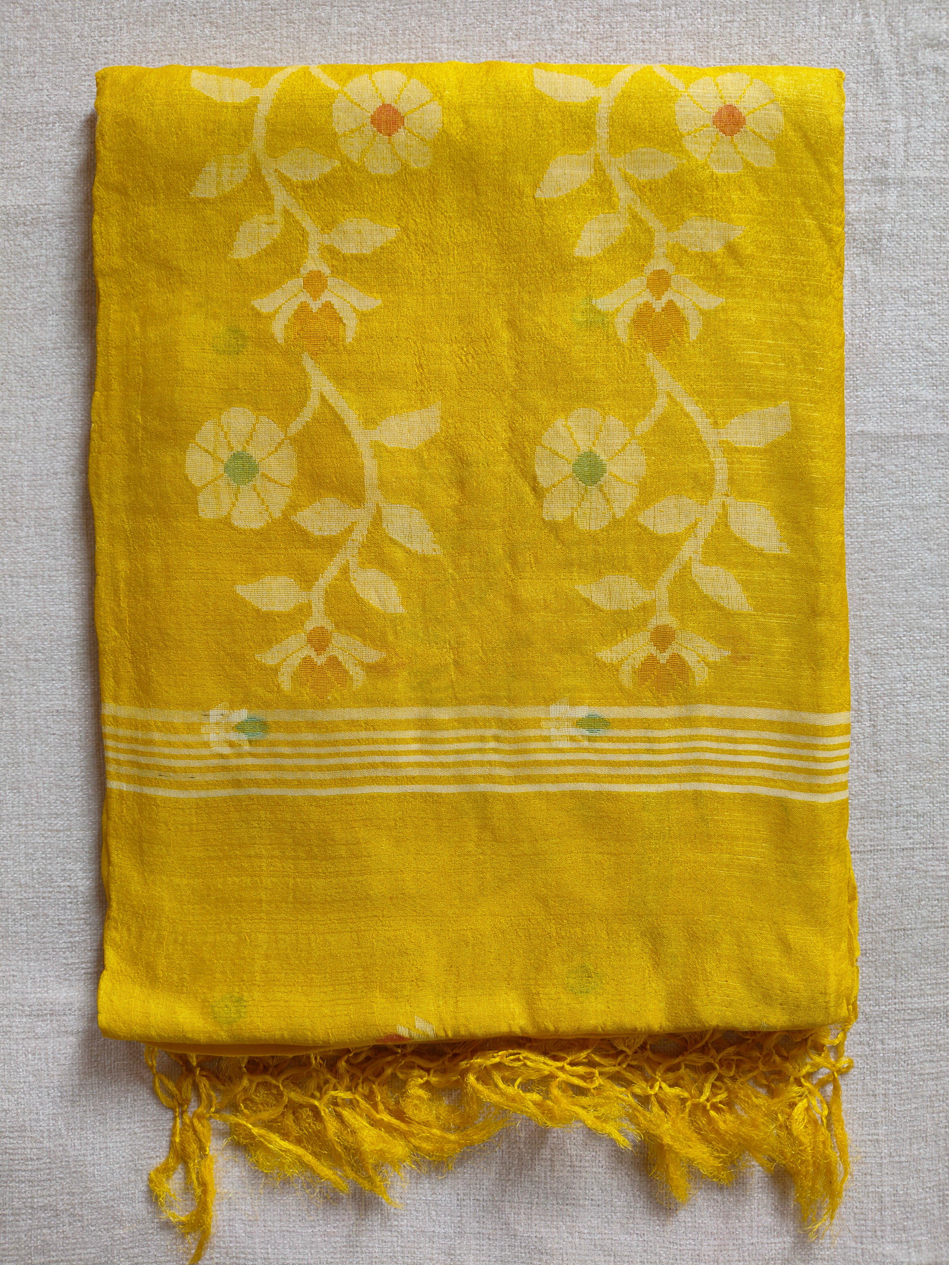 Pure Tussar Jamdani Silk Saree - Sunshine Yellow
