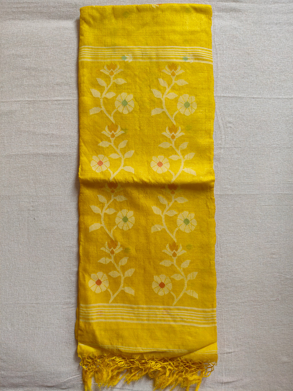 Pure Tussar Jamdani Silk Saree - Sunshine Yellow