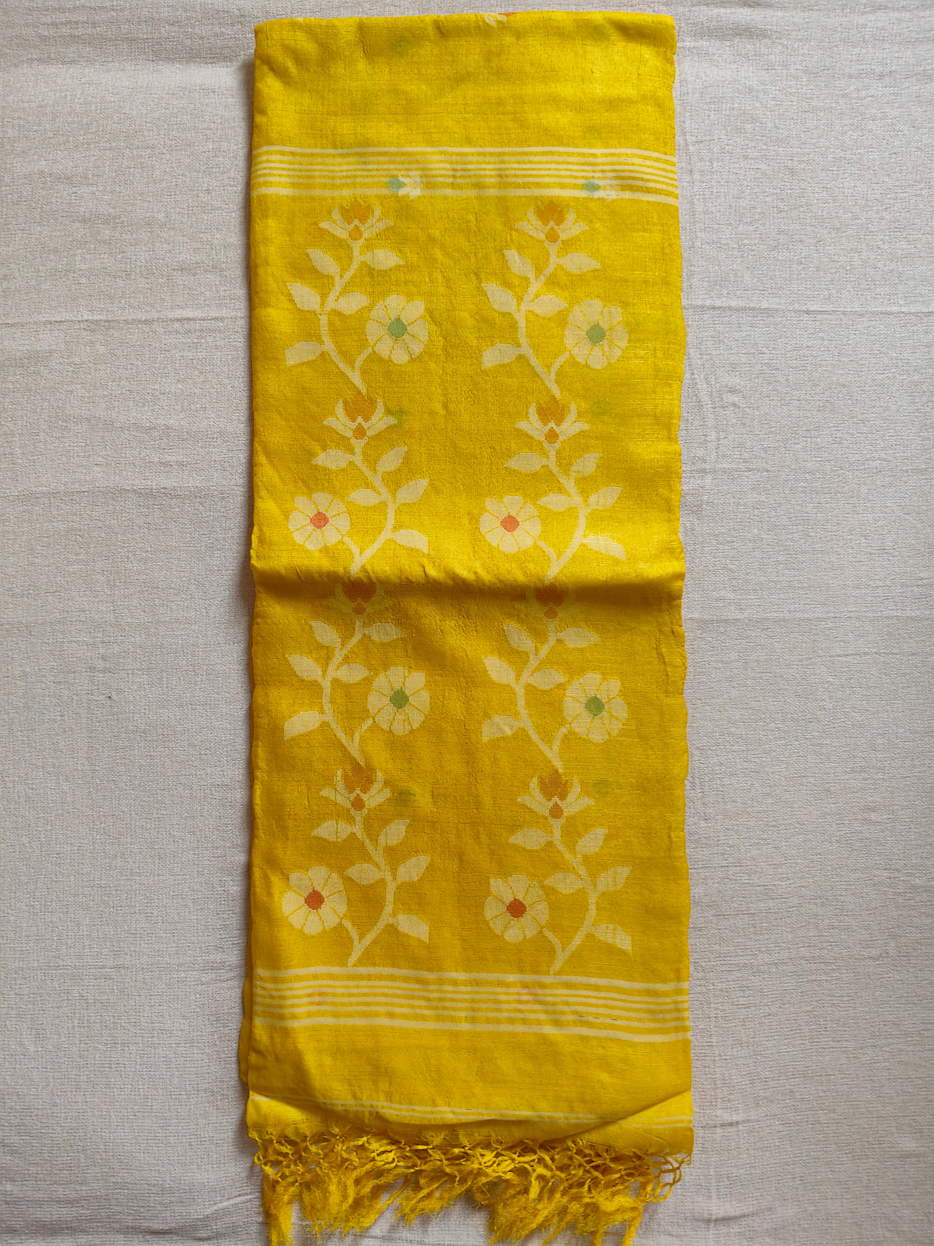 Pure Tussar Jamdani Silk Saree - Sunshine Yellow
