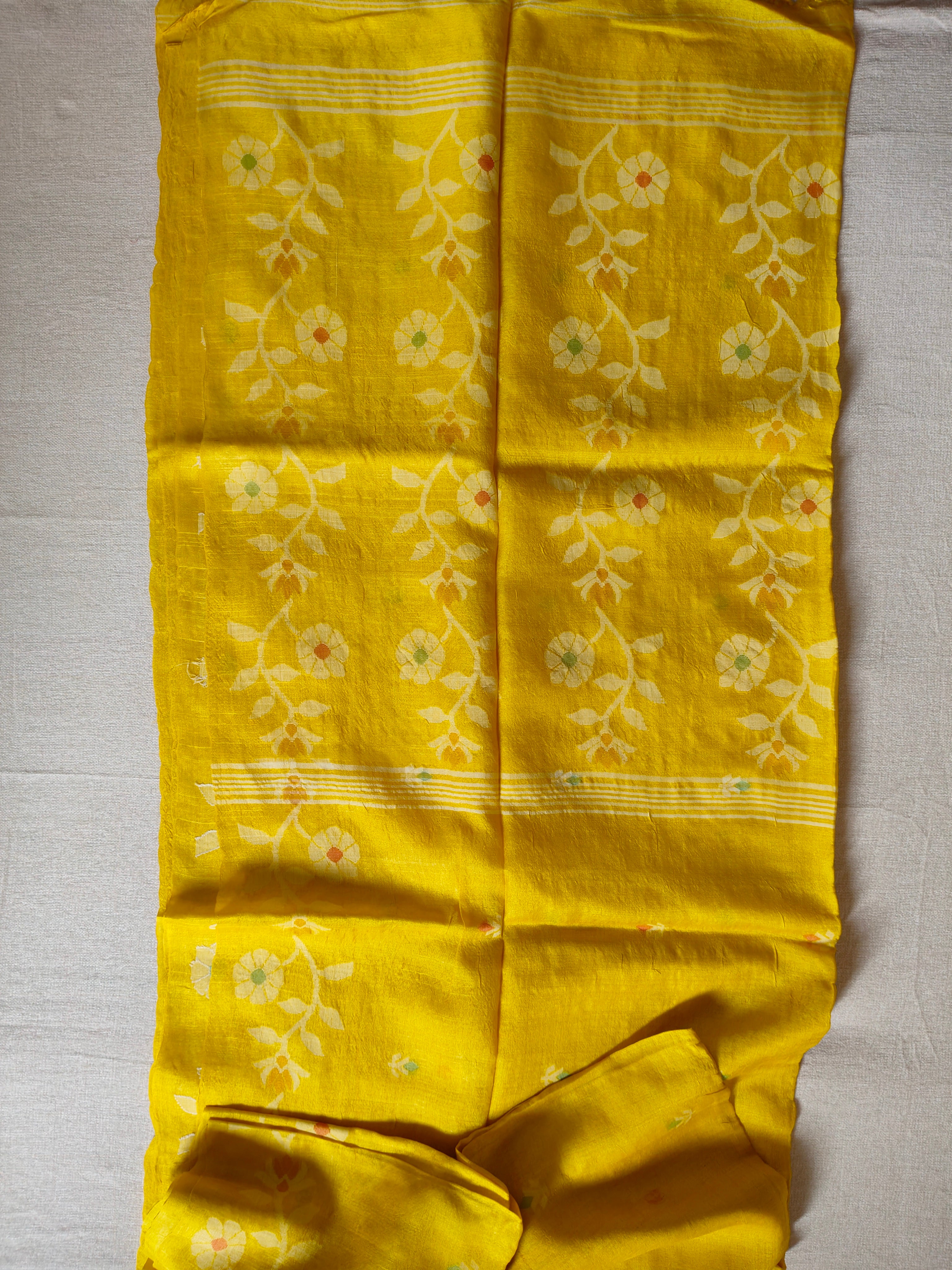 Pure Tussar Jamdani Silk Saree - Sunshine Yellow